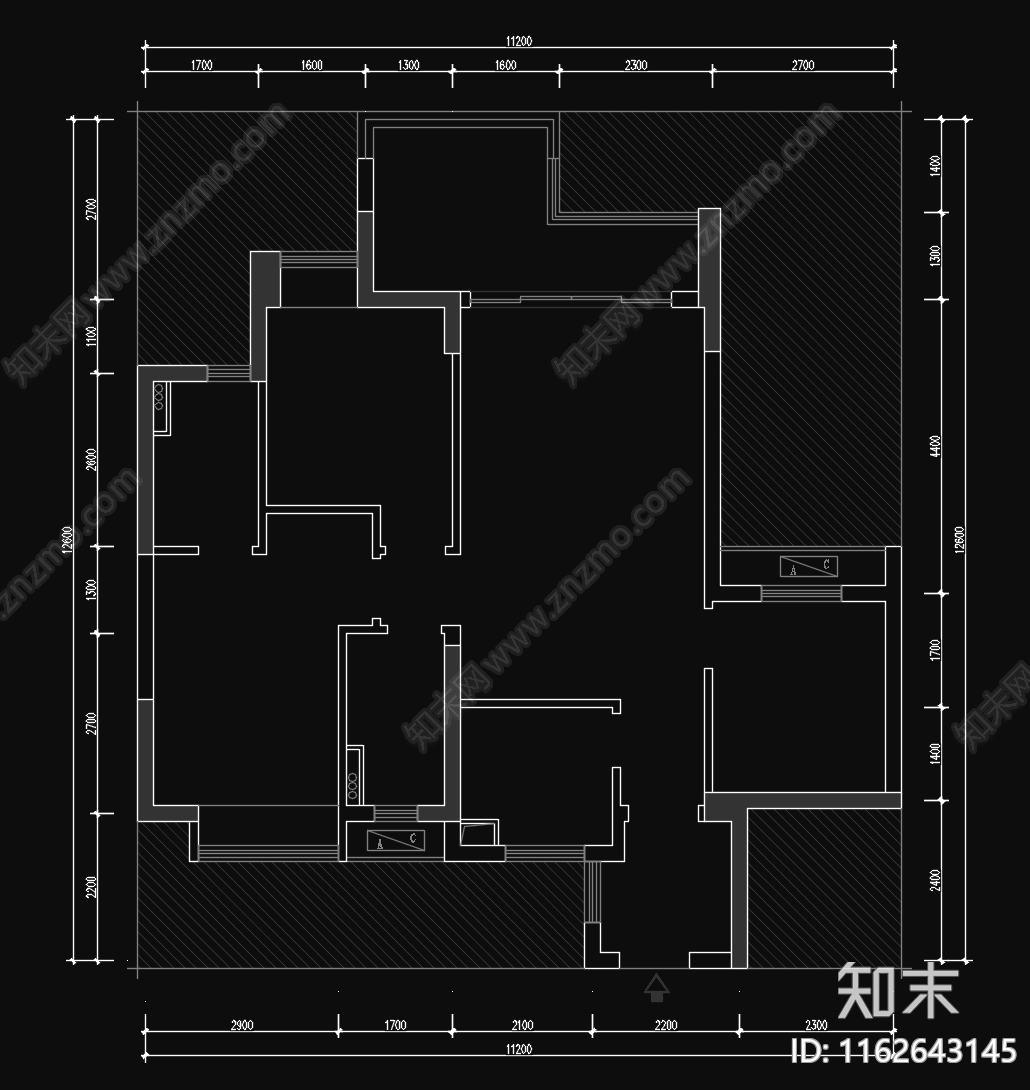 户型优化家装平面图cad施工图下载【ID:1162643145】