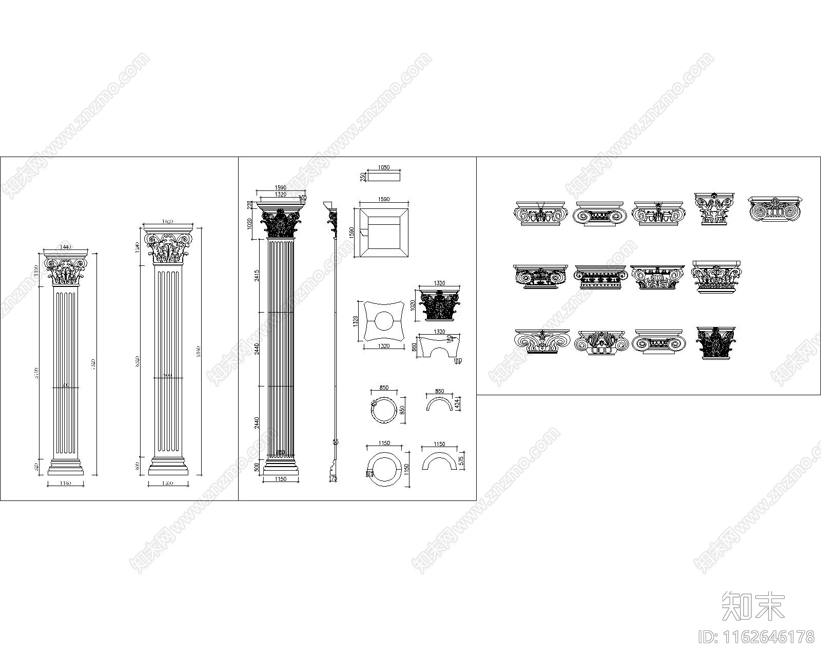 欧式别墅建筑罗马柱图库施工图下载【ID:1162646178】