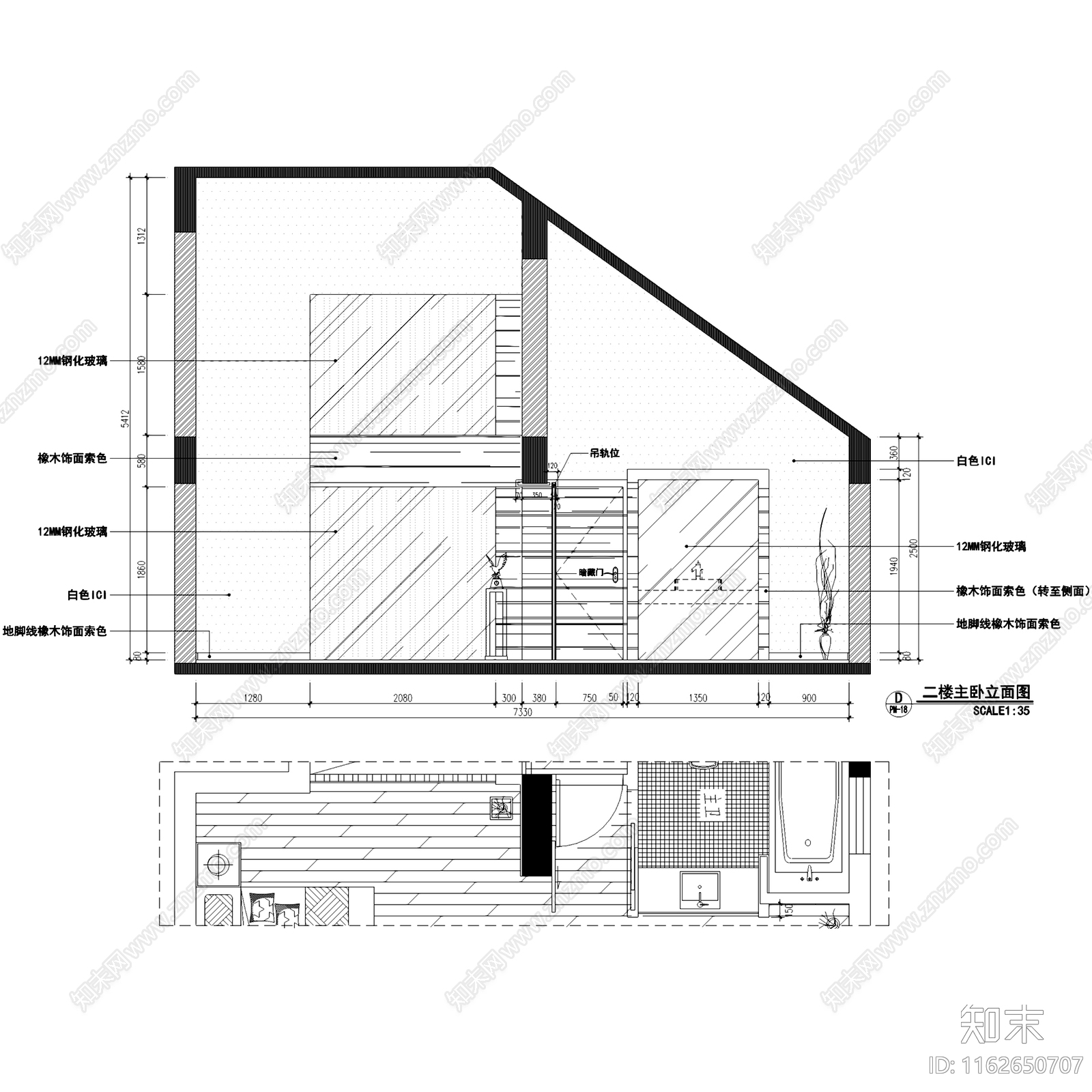 现代二层复式跃层样板房室内家装cad施工图下载【ID:1162650707】