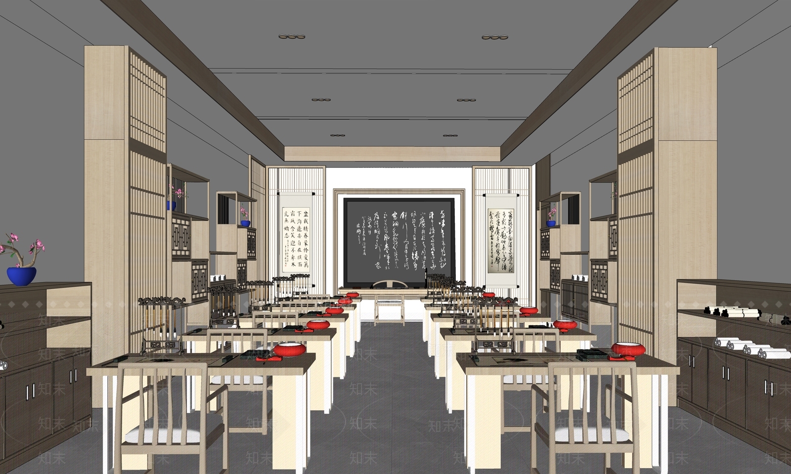 新中式其他学校空间SU模型下载【ID:1162653251】