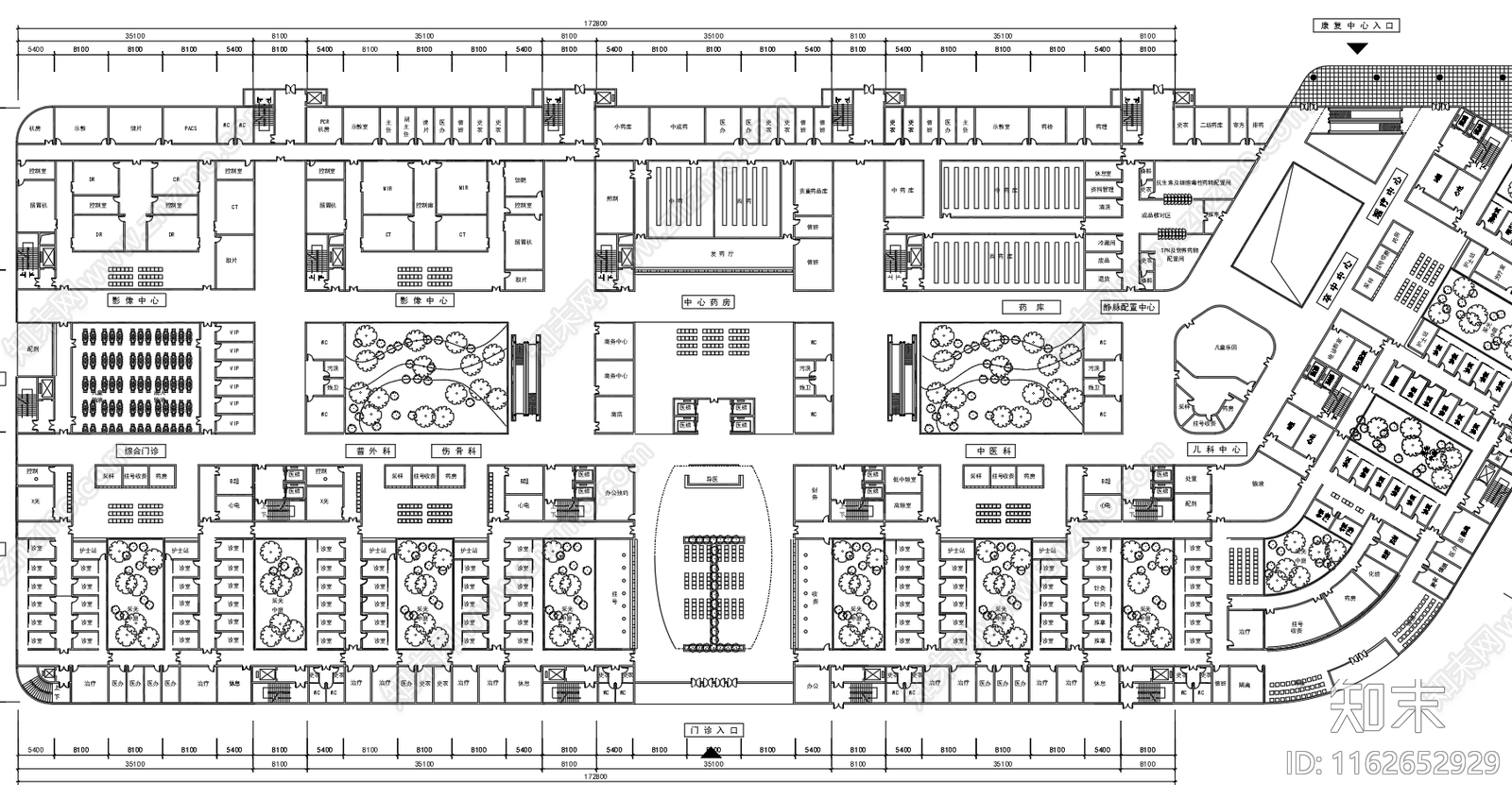 现代医院建筑平面图病房楼交流中心传染科初级医务人员宿舍施工图下载【ID:1162652929】