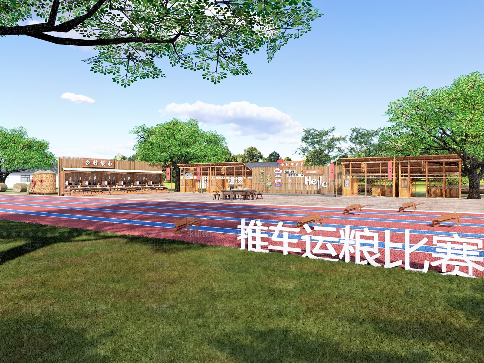 现代新中式乡村公园SU模型下载【ID:1162653256】