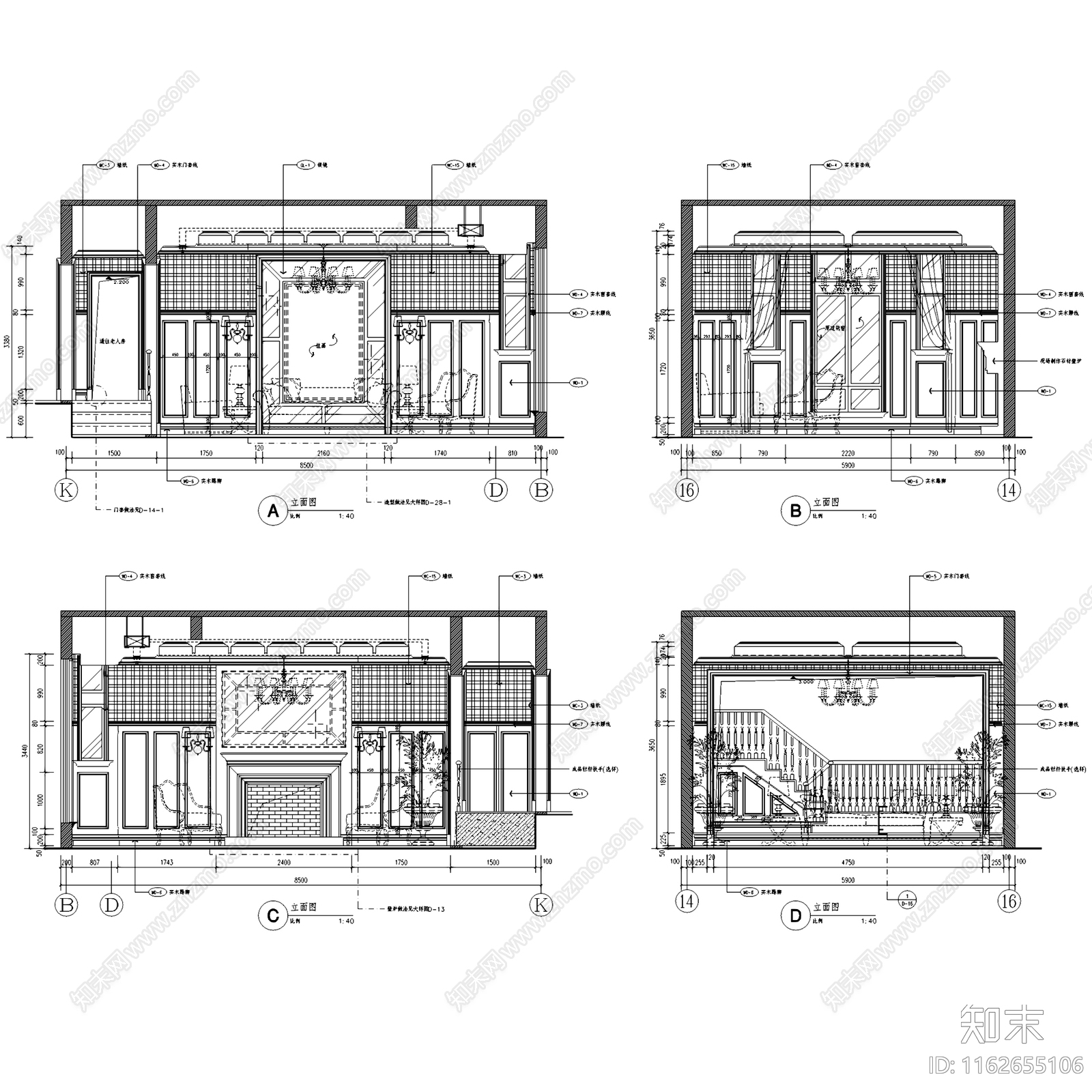 欧式英伦风晋渝林畔三层别墅室内家装cad施工图下载【ID:1162655106】