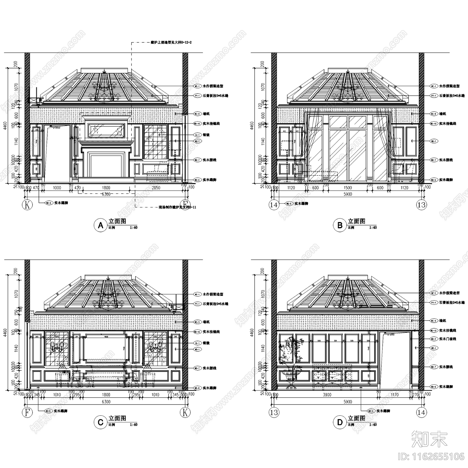 欧式英伦风晋渝林畔三层别墅室内家装cad施工图下载【ID:1162655106】