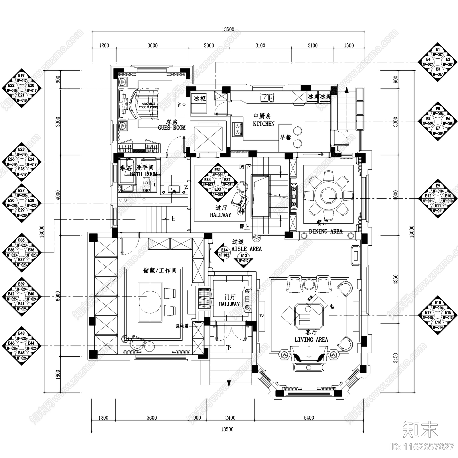 欧式法式南通博园岚郡三层别墅室内家装cad施工图下载【ID:1162657827】