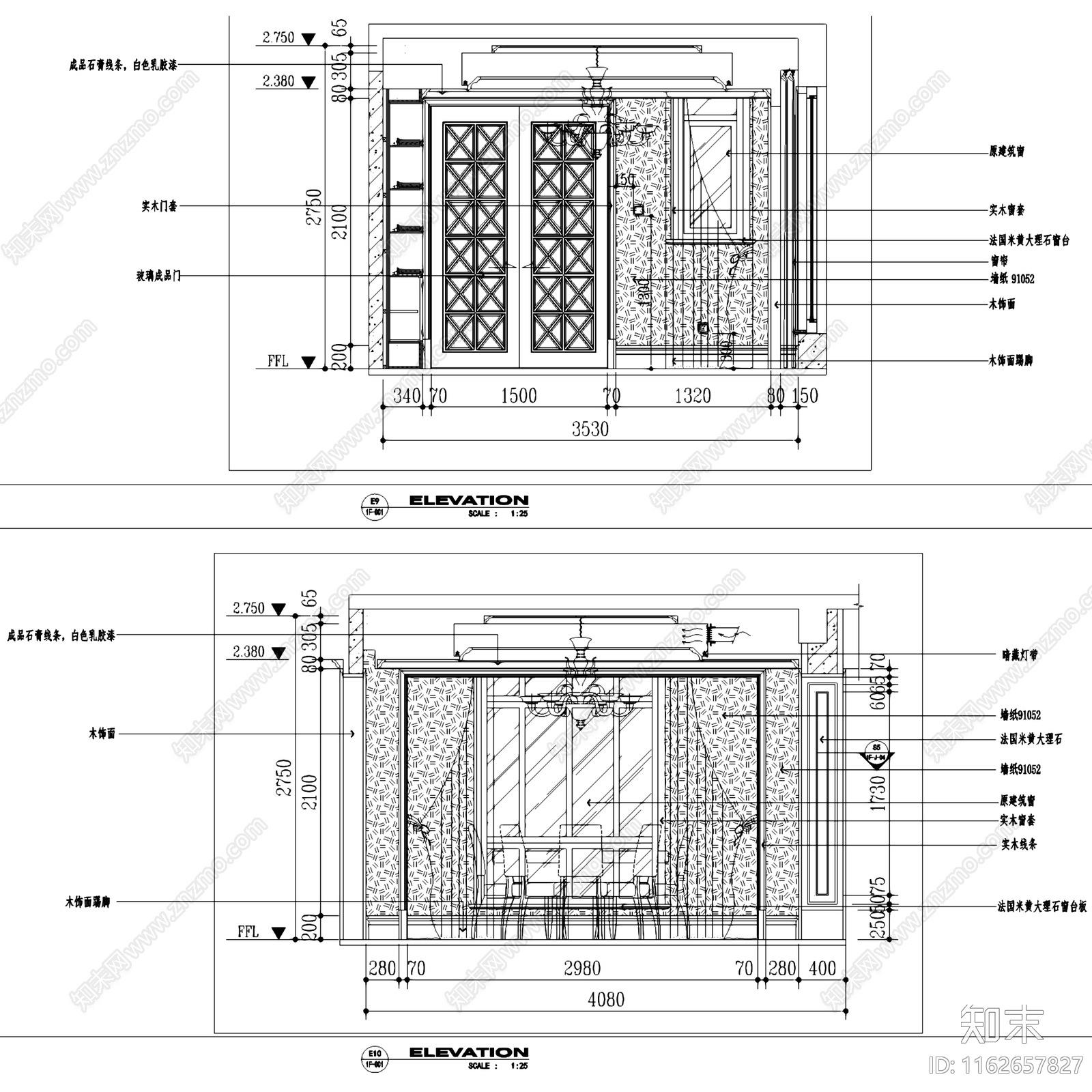 欧式法式南通博园岚郡三层别墅室内家装cad施工图下载【ID:1162657827】