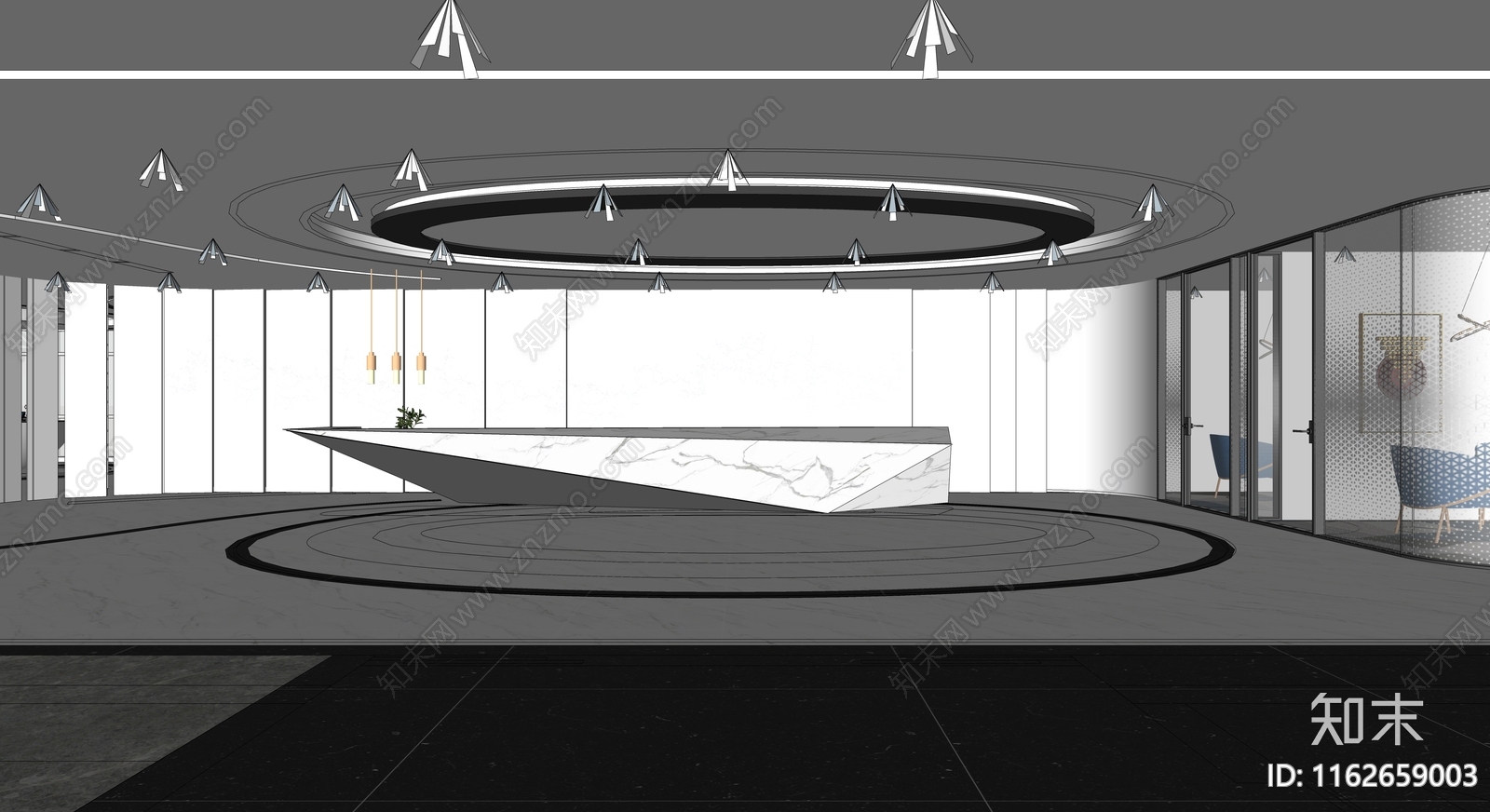 现代办公大堂SU模型下载【ID:1162659003】