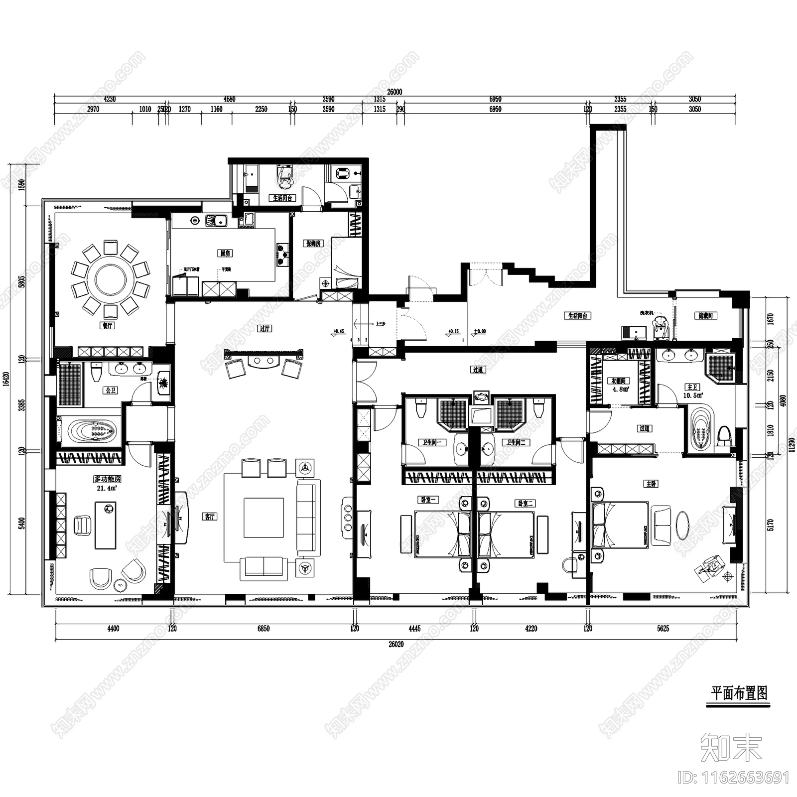 欧式整体家装空间施工图下载【ID:1162663691】