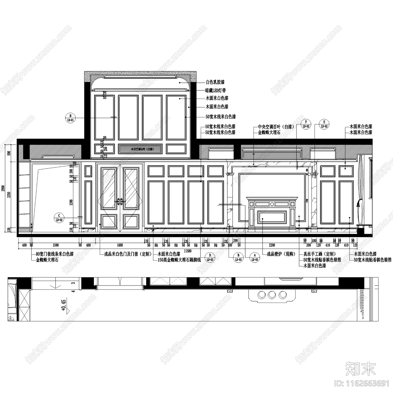 欧式整体家装空间施工图下载【ID:1162663691】