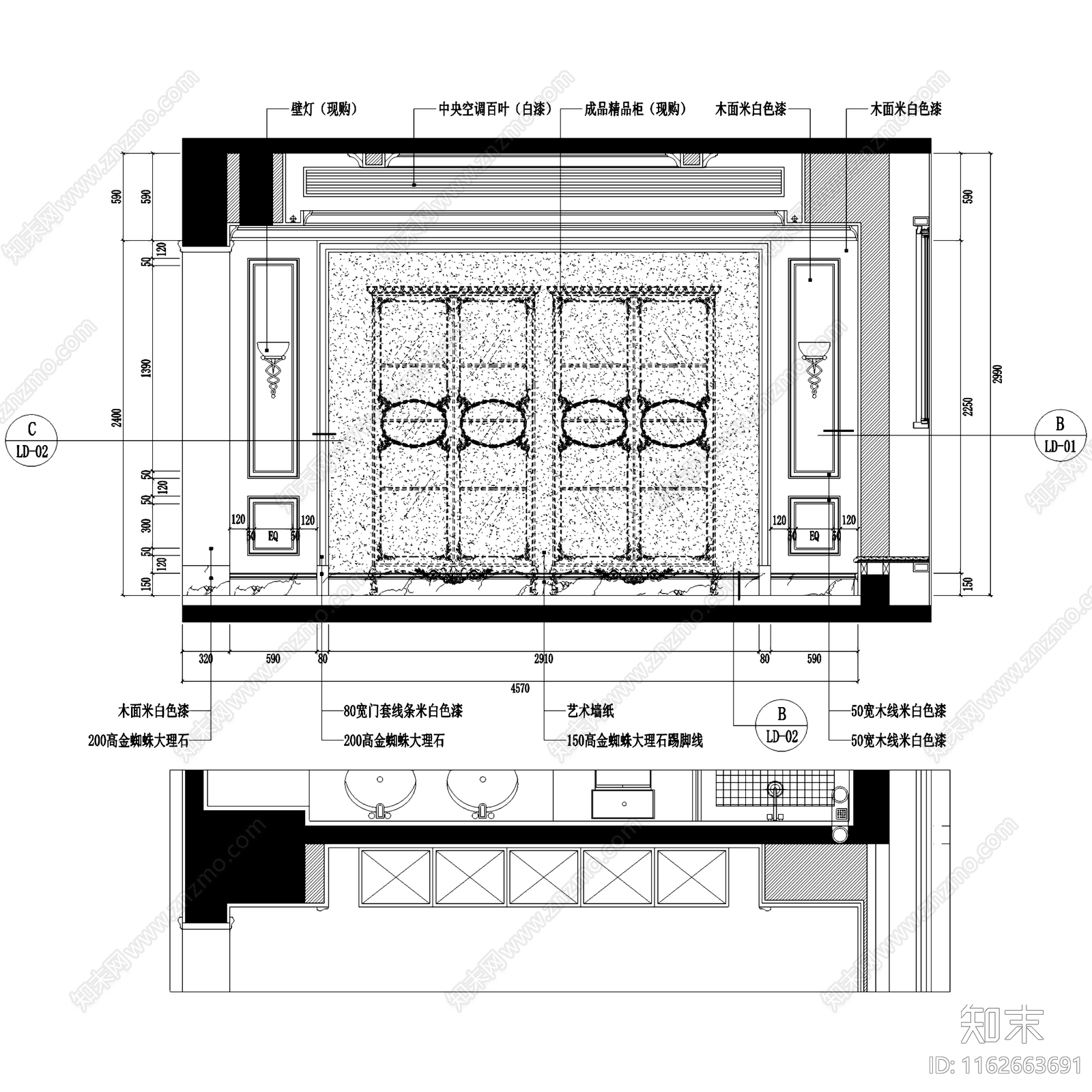 欧式整体家装空间施工图下载【ID:1162663691】