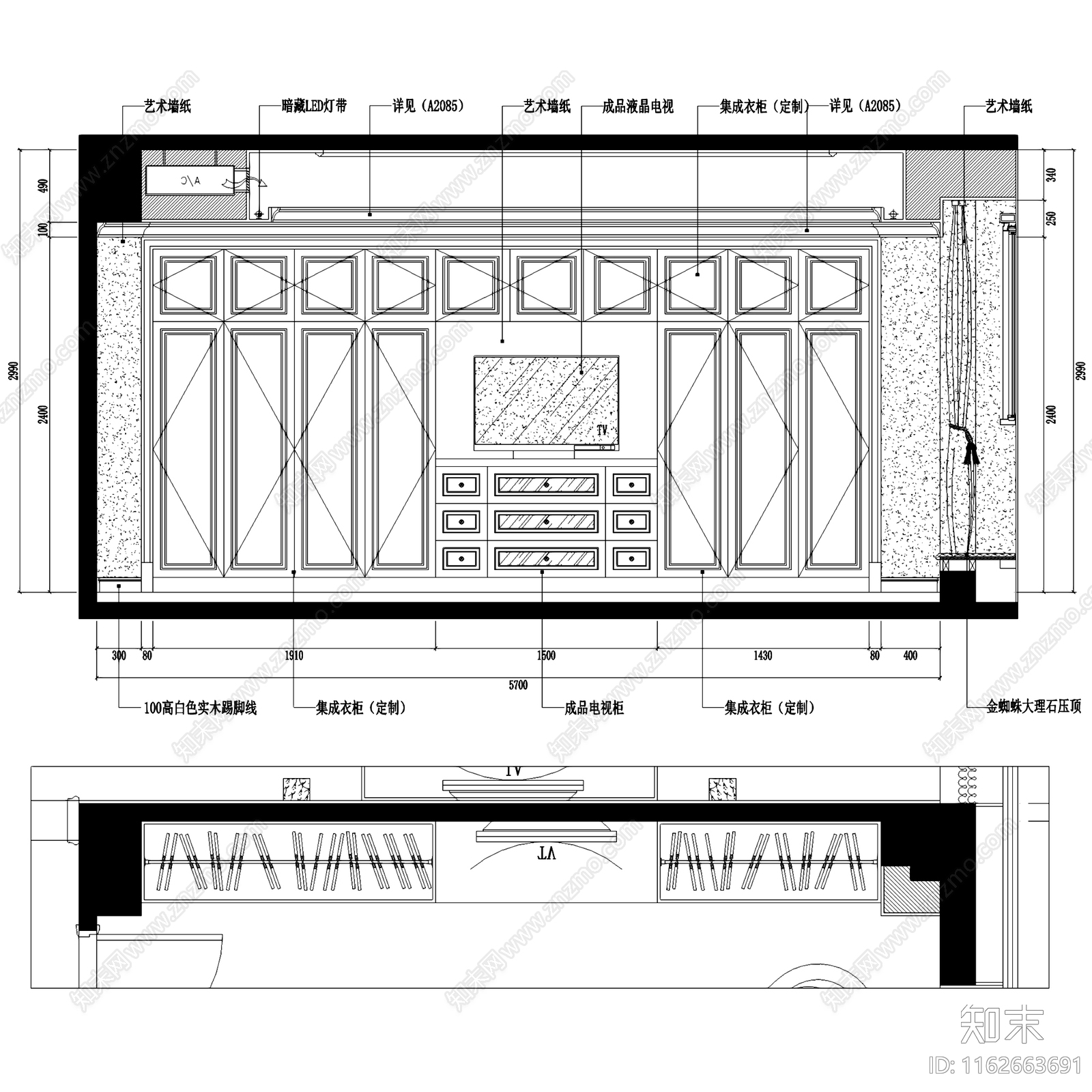 欧式整体家装空间施工图下载【ID:1162663691】