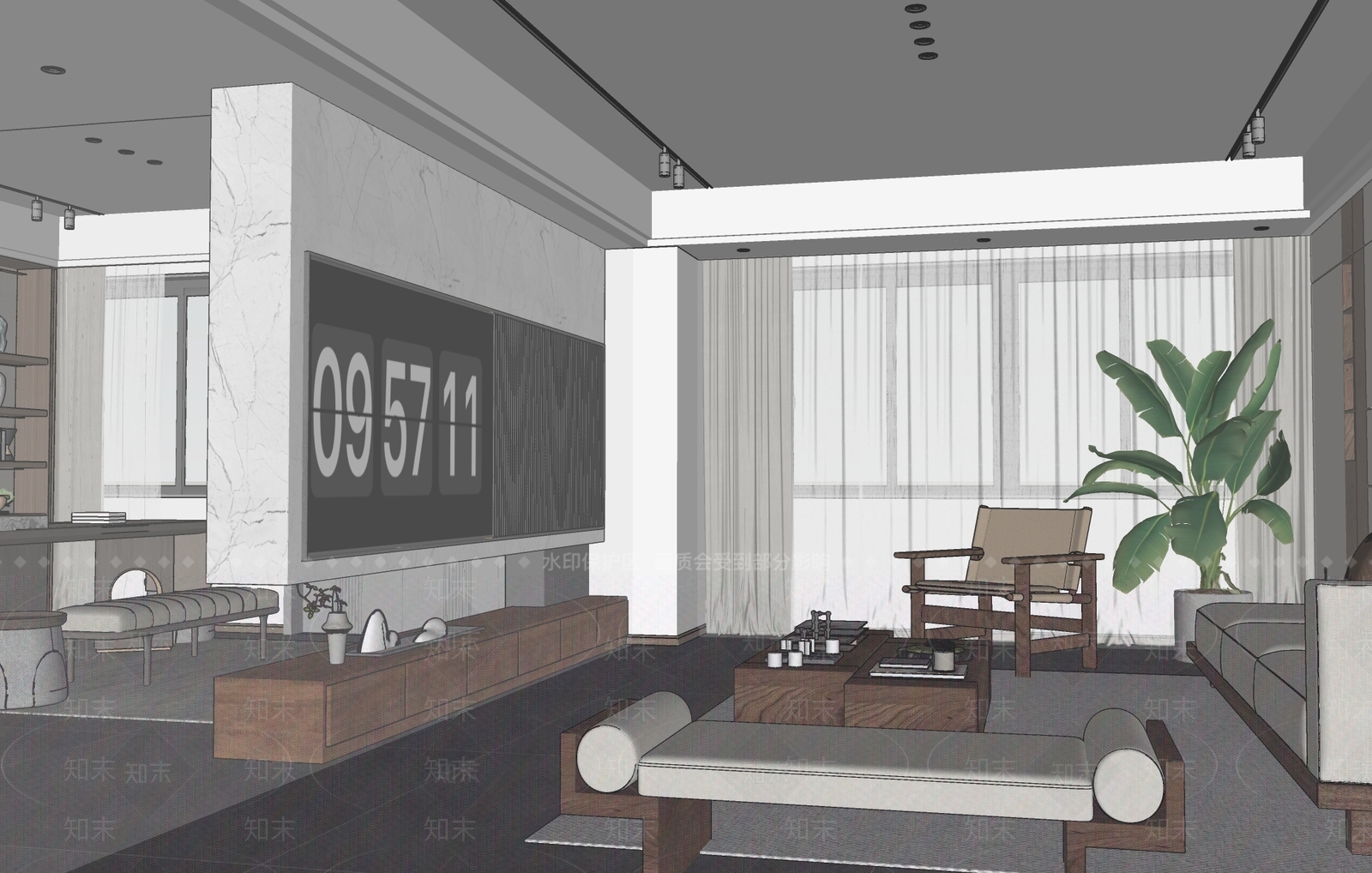 新中式现代别墅客厅SU模型下载【ID:1162670729】