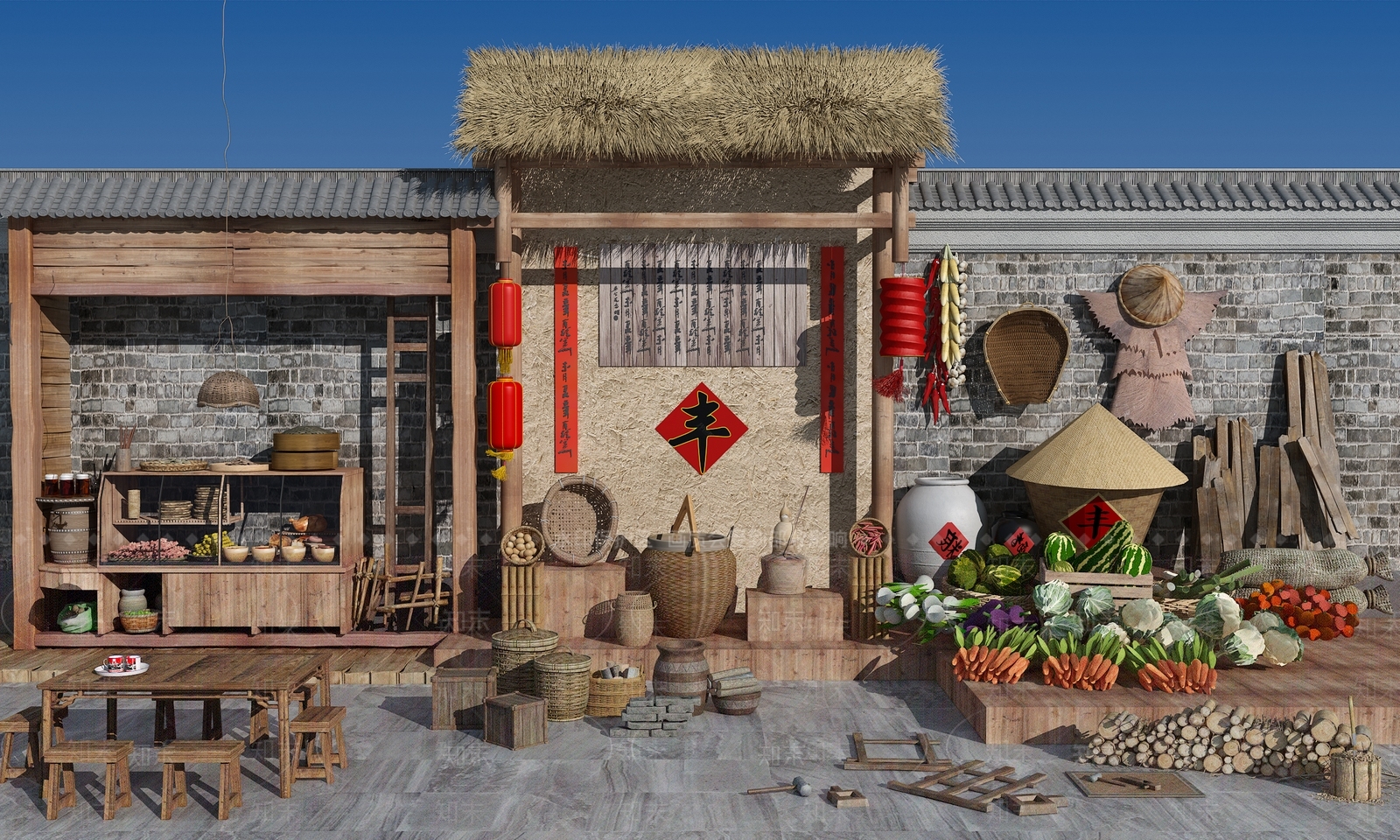 中式农家农具用品SU模型下载【ID:1162673770】