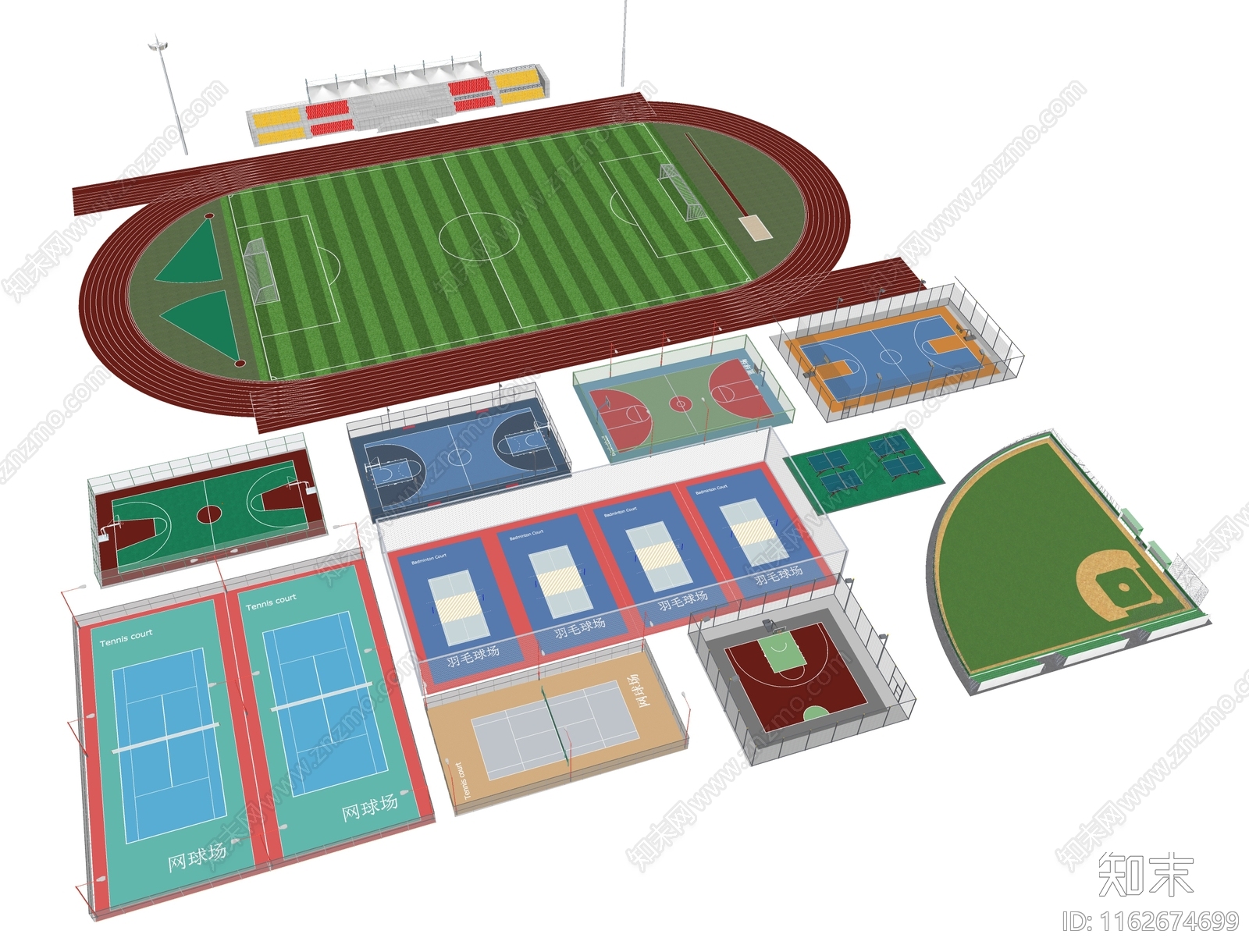现代篮球场SU模型下载【ID:1162674699】