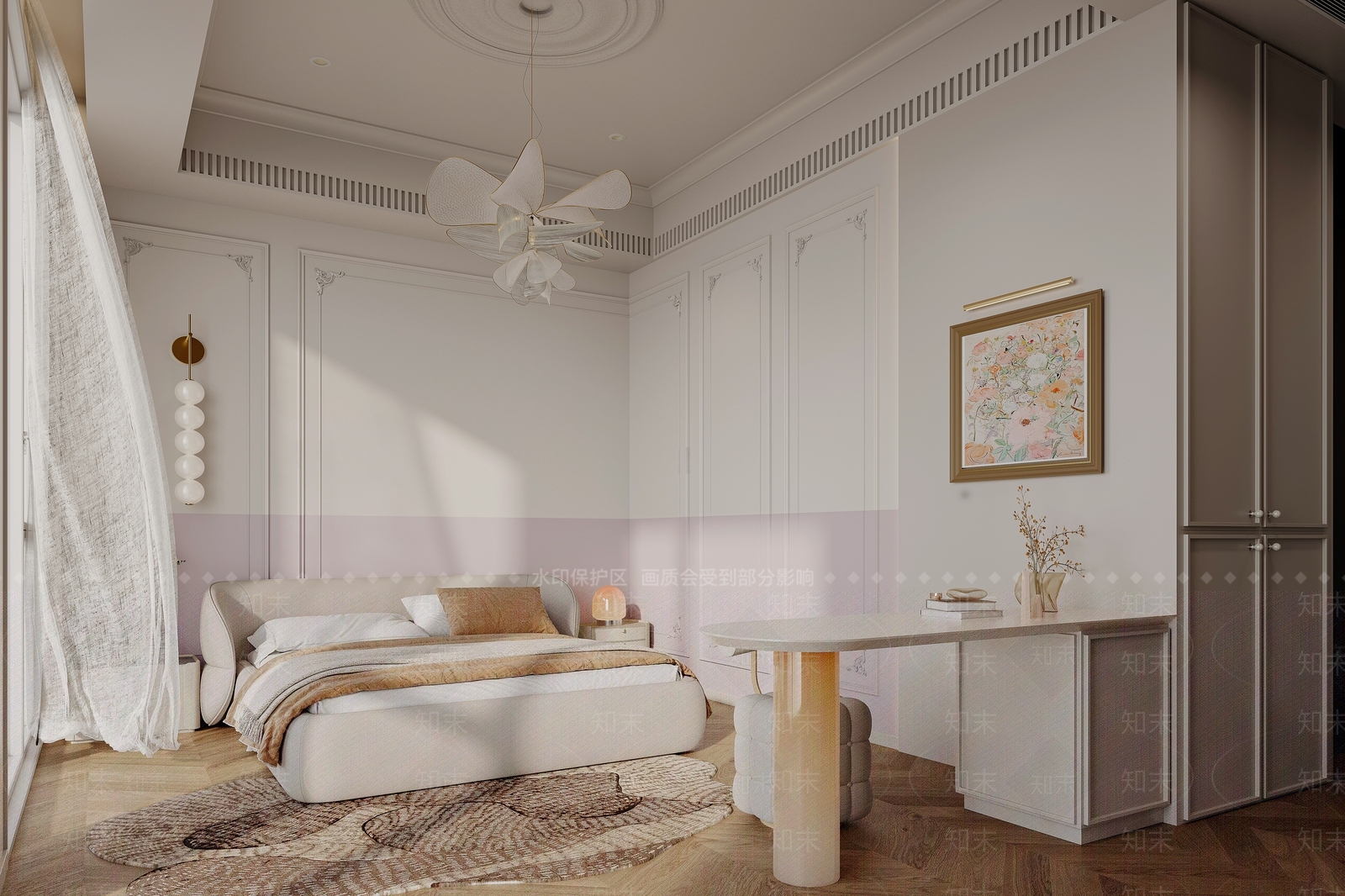 米色双人床双人床3D模型下载【ID:1227250687】