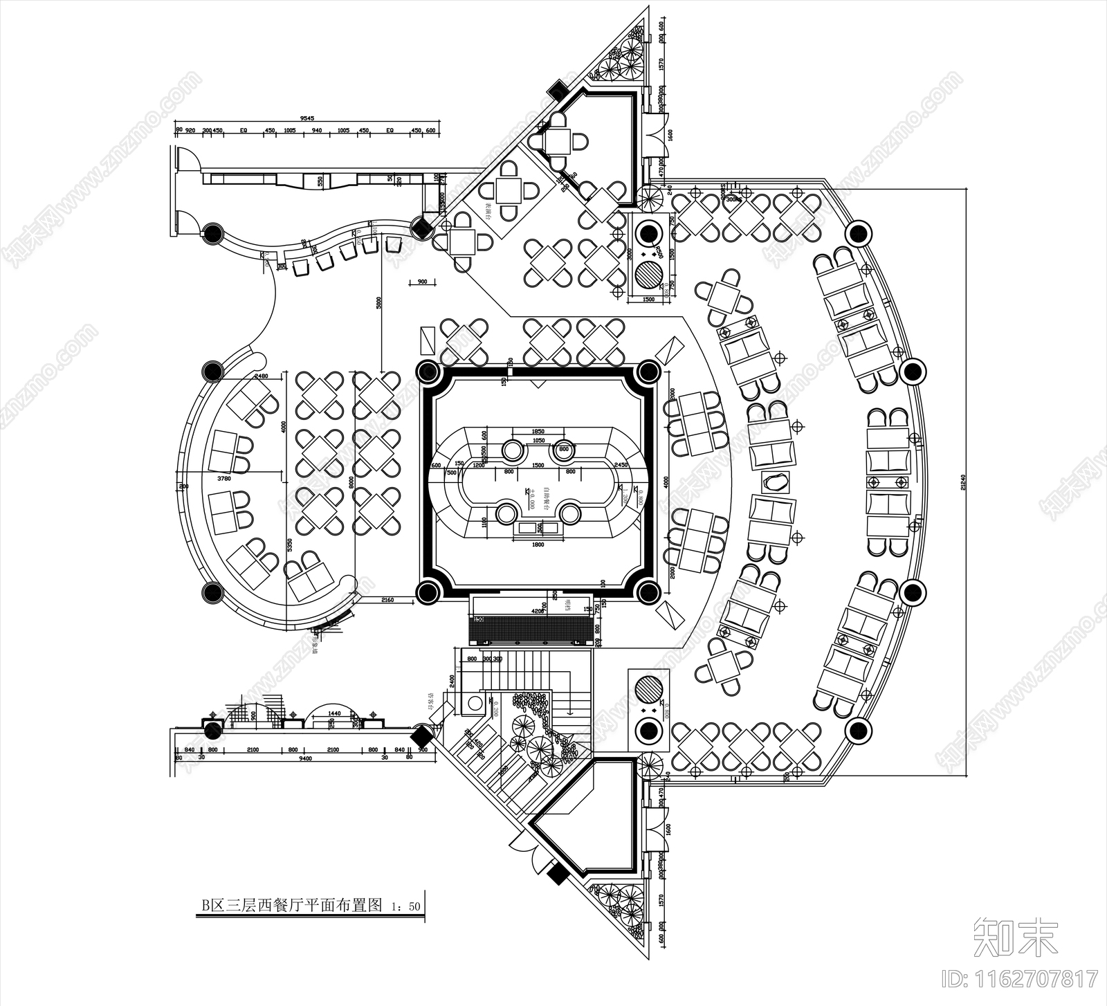 现代西餐厅cad施工图下载【ID:1162707817】