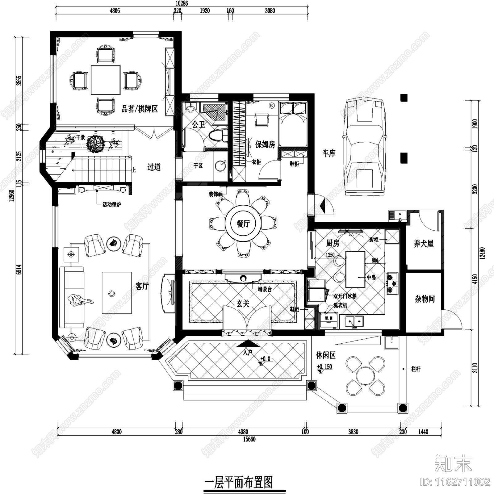 欧式简欧万科古松四层别墅室内家装cad施工图下载【ID:1162711002】