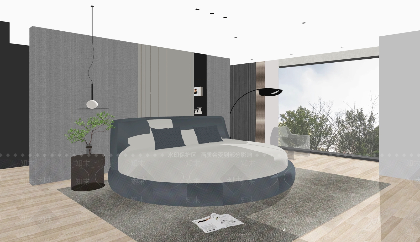 现代极简圆床SU模型下载【ID:1162711386】