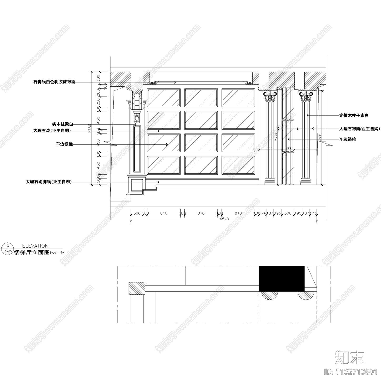 欧式金域蓝湾三层别墅私宅室内家装cad施工图下载【ID:1162713601】