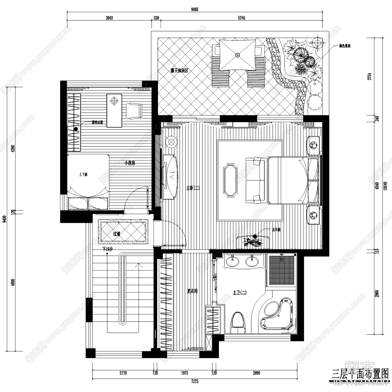 欧式大洋鹭洲C1三层别墅室内家装cad施工图下载【ID:1162715687】