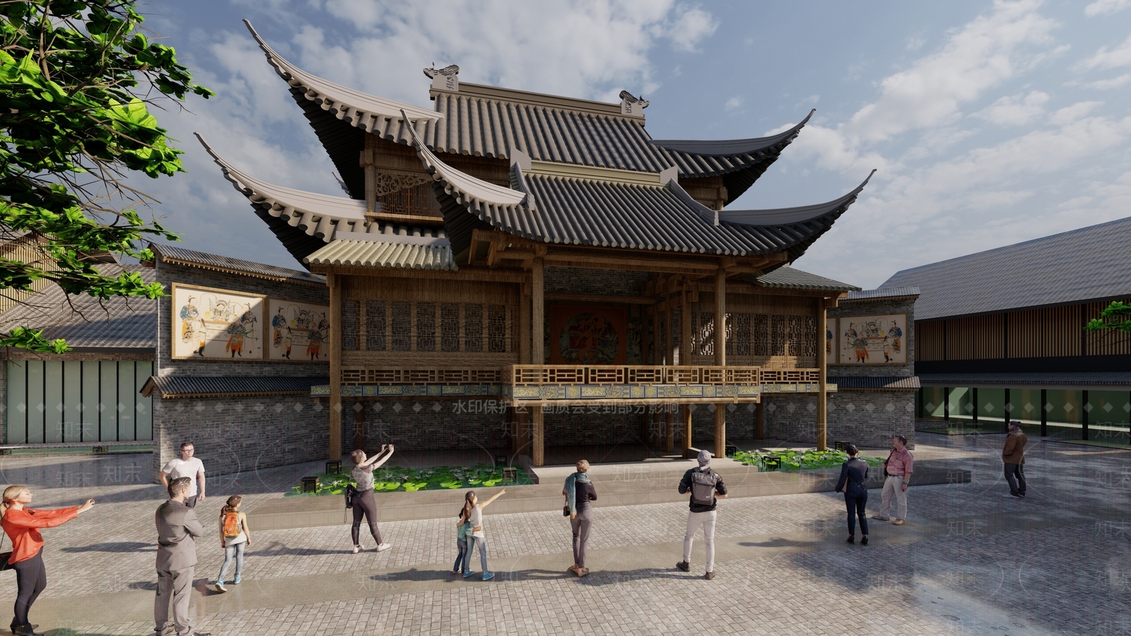 中式复古古建筑SU模型下载【ID:1162717430】