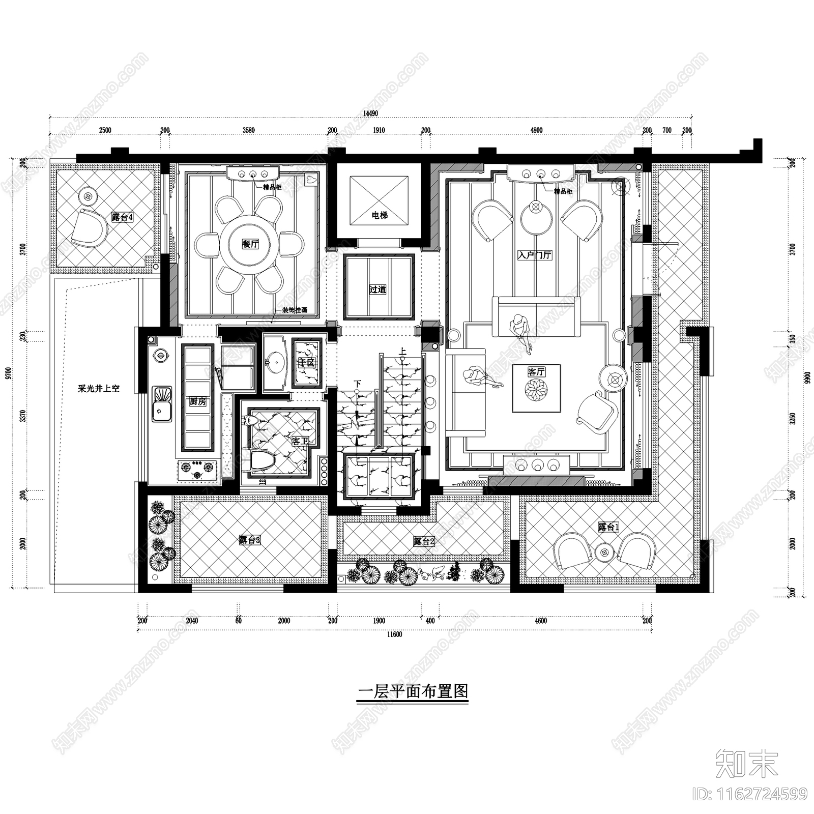 欧式星海湾花园26A四层别墅样板房室内家装cad施工图下载【ID:1162724599】