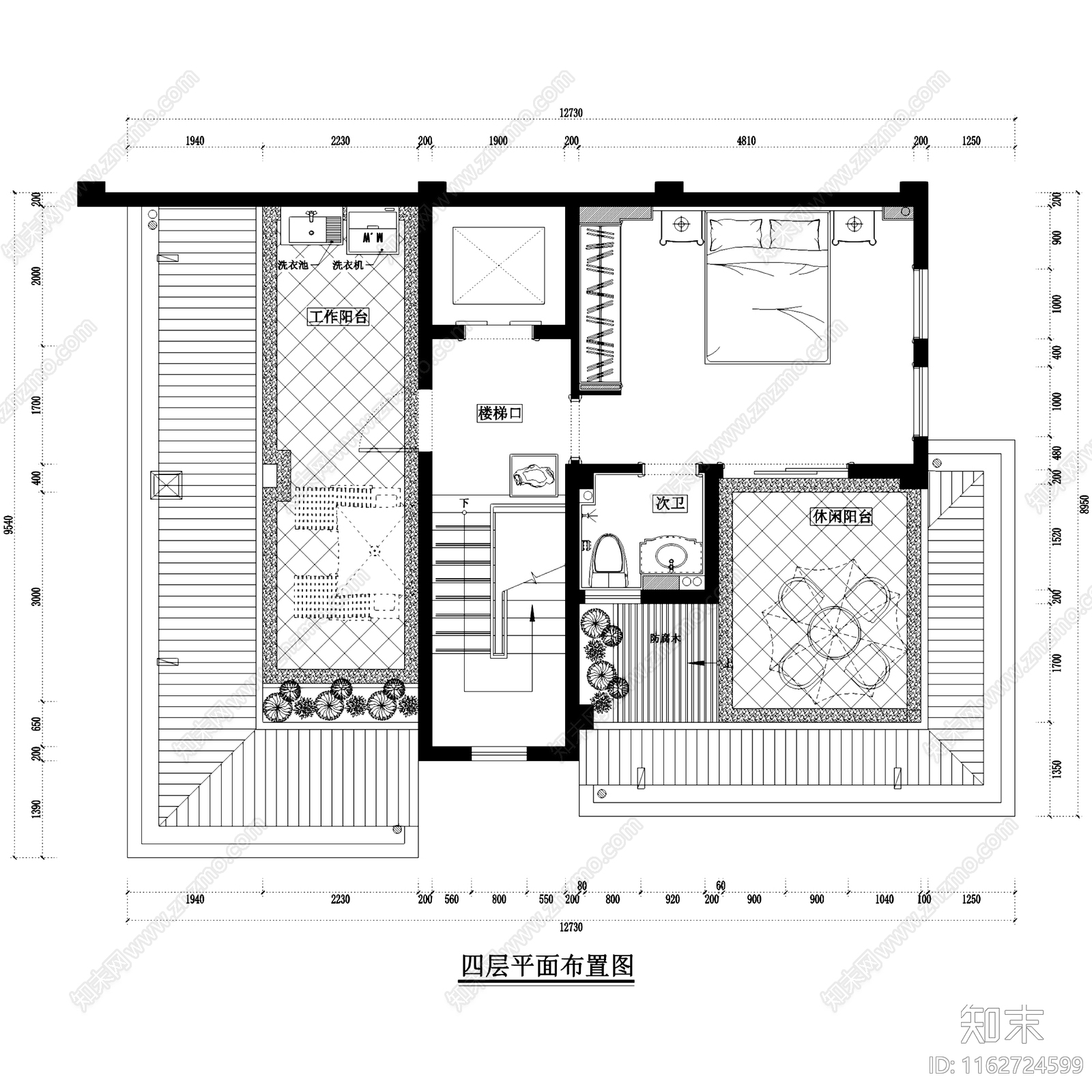 欧式星海湾花园26A四层别墅样板房室内家装cad施工图下载【ID:1162724599】