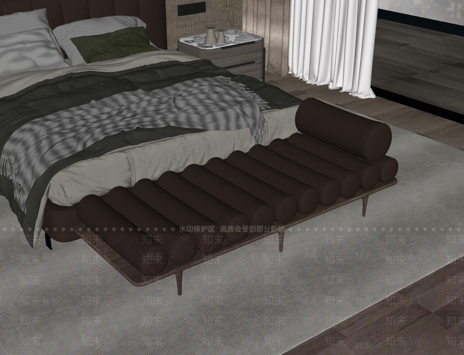 现代床尾凳SU模型下载【ID:1162727435】