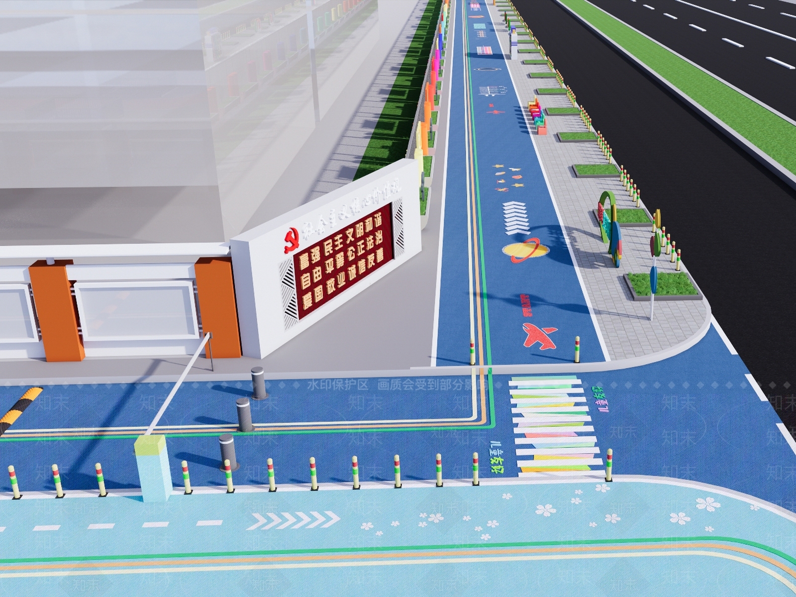 现代道路景观SU模型下载【ID:1162741496】