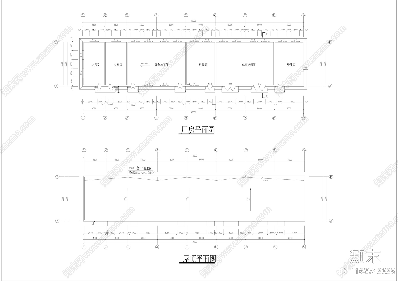 现代厂房cad施工图下载【ID:1162743635】