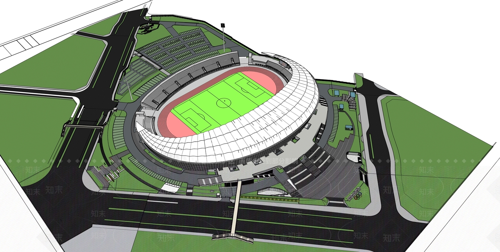 现代新中式市民体育场馆SU模型下载【ID:1162748729】