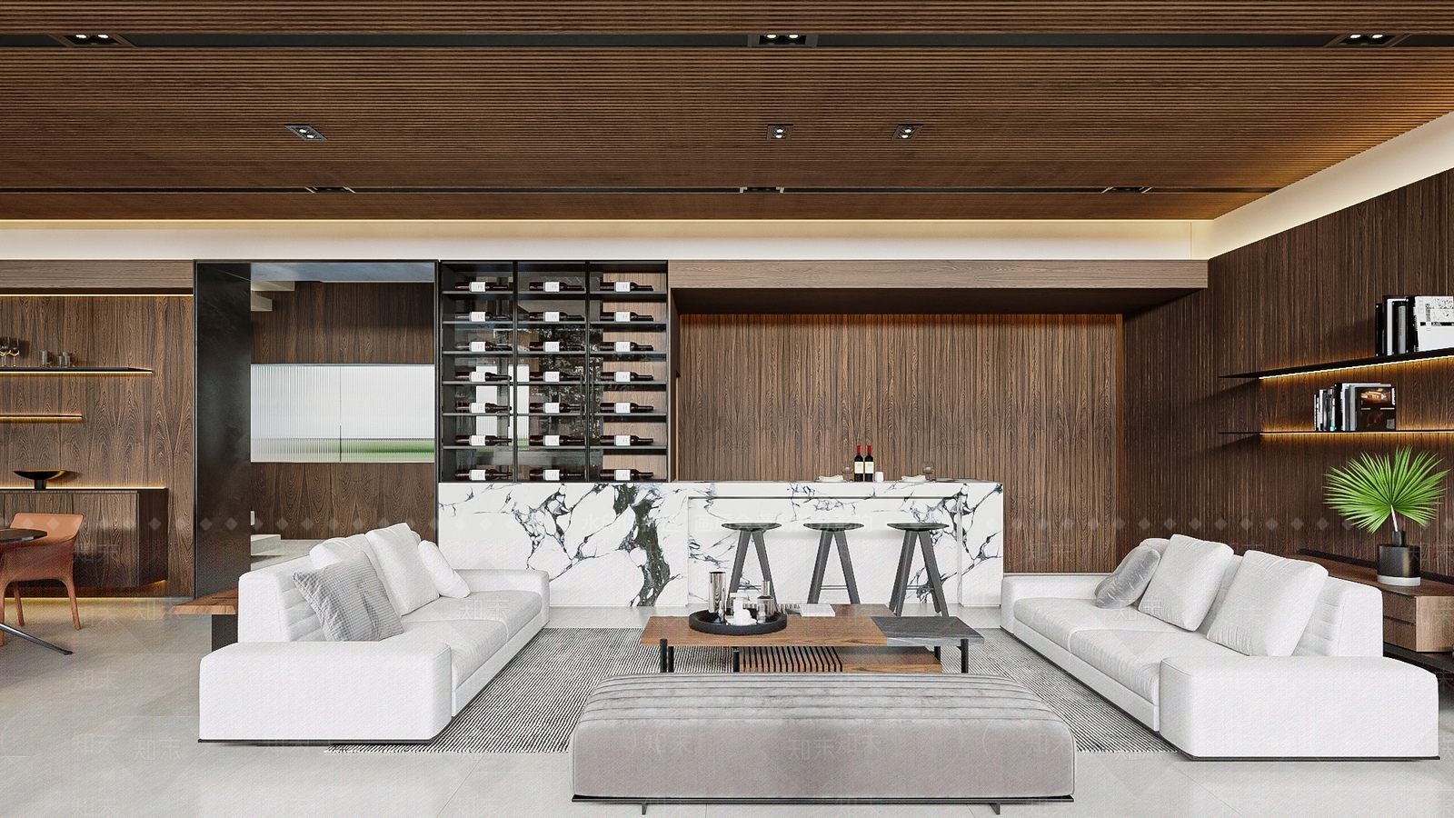 现代意式别墅客厅SU模型下载【ID:1162753812】