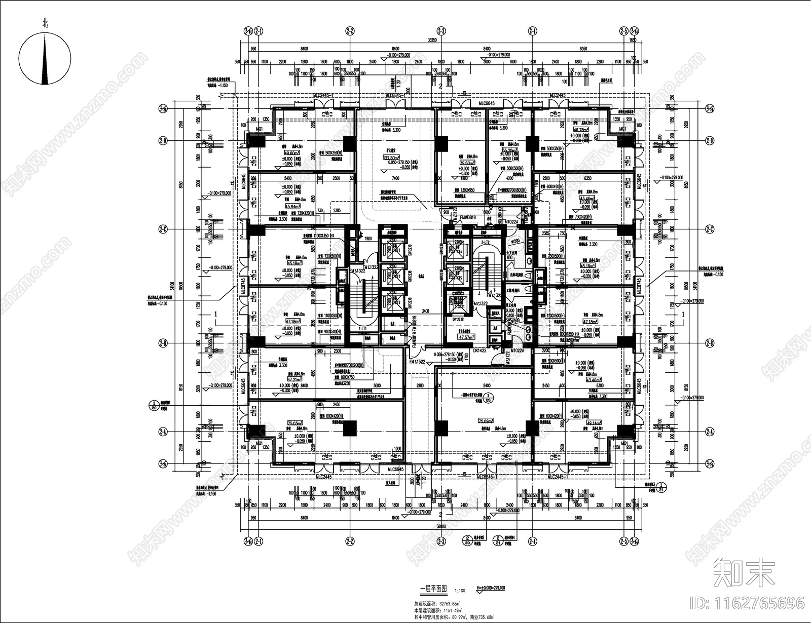 现代简约办公楼建筑cad施工图下载【ID:1162765696】