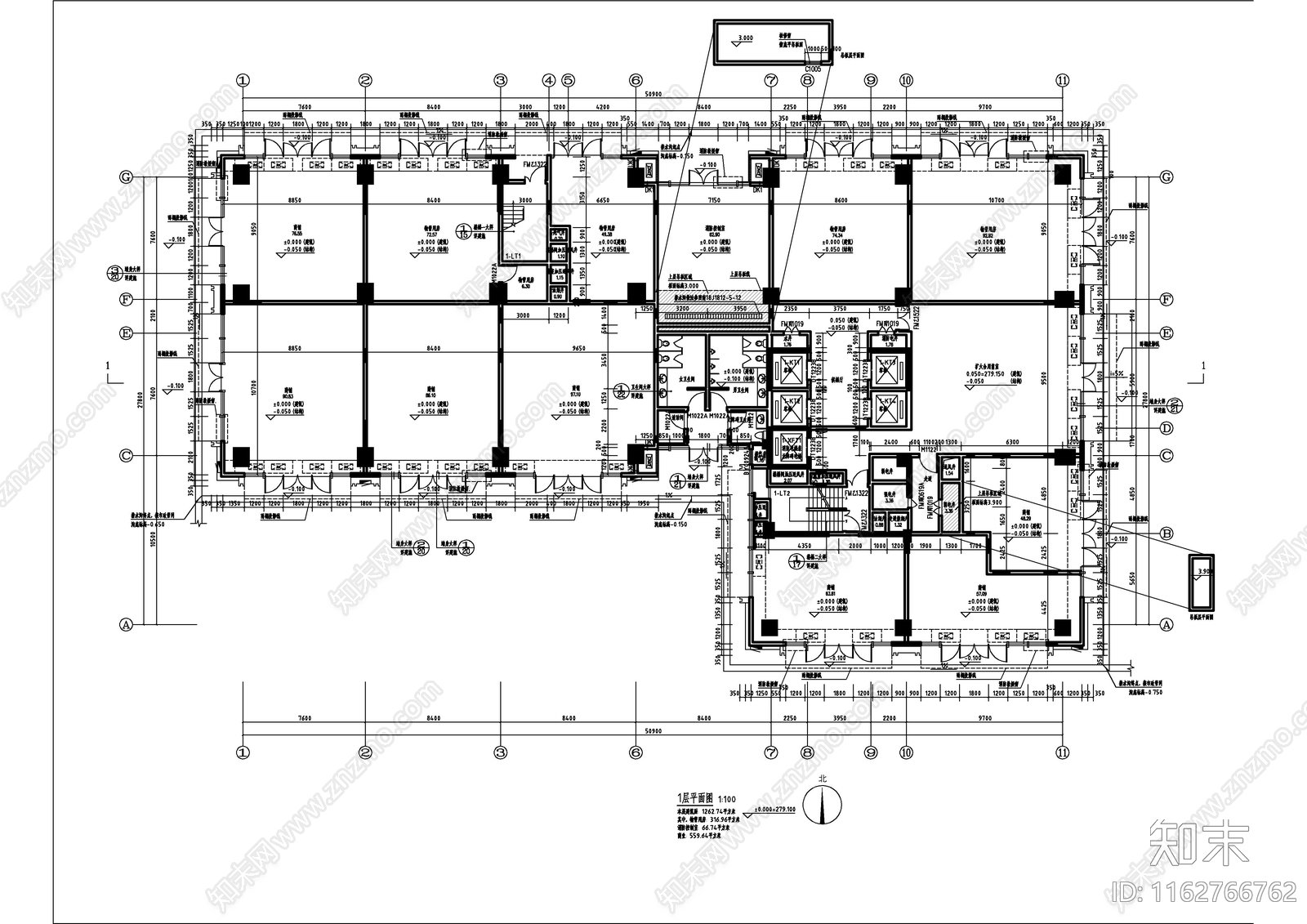 现代简约办公楼建筑cad施工图下载【ID:1162766762】