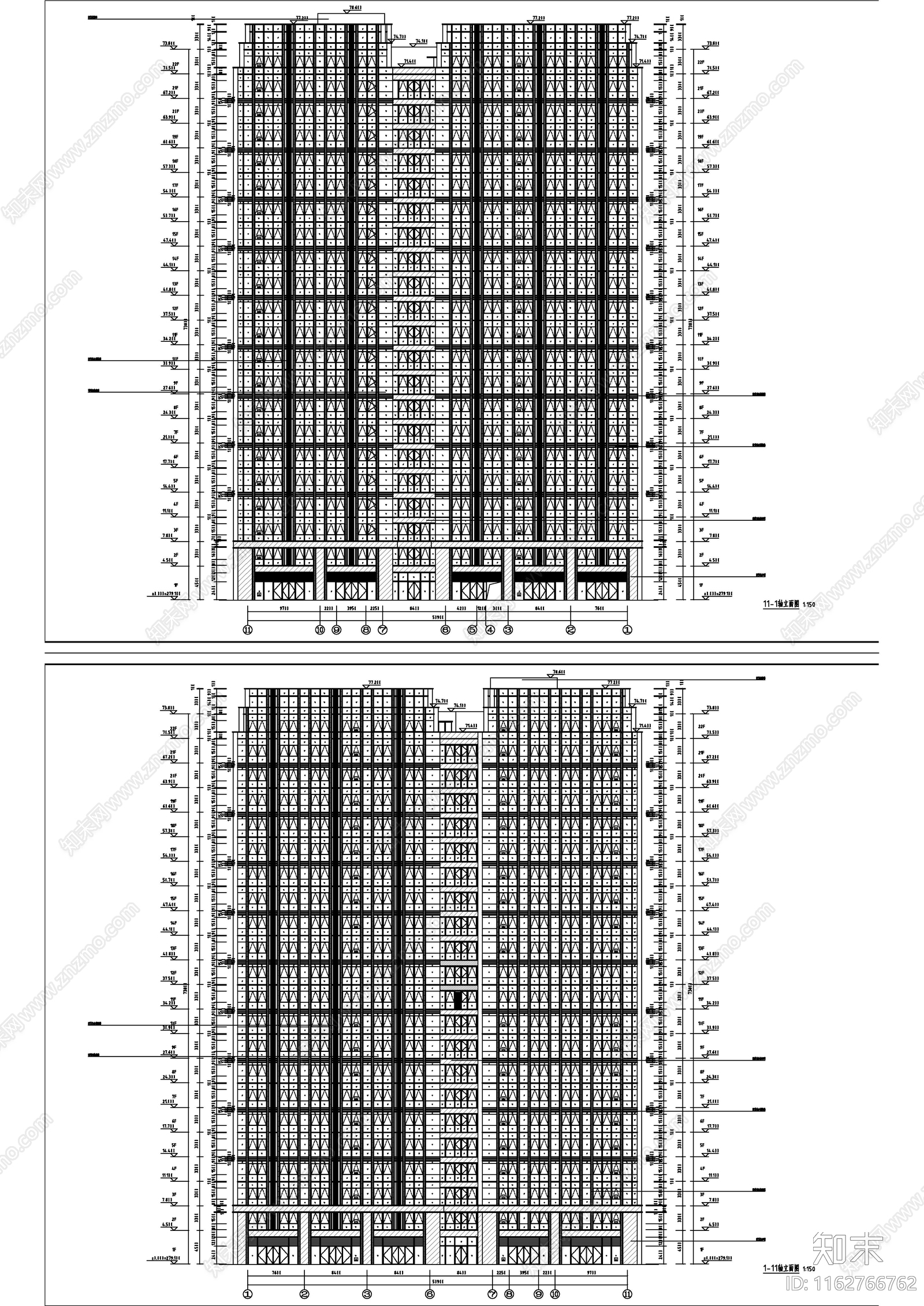 现代简约办公楼建筑cad施工图下载【ID:1162766762】