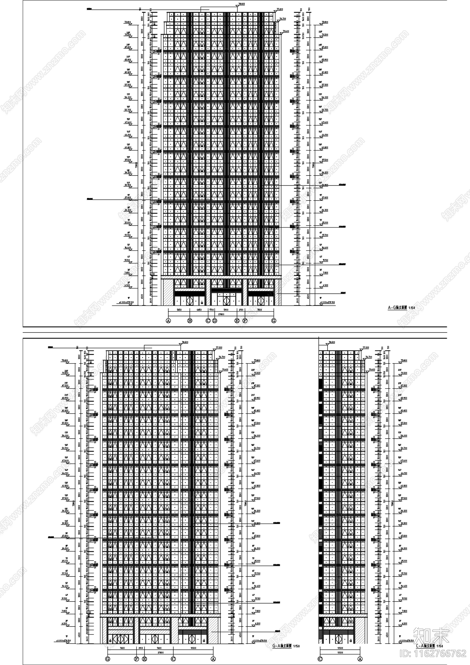 现代简约办公楼建筑cad施工图下载【ID:1162766762】