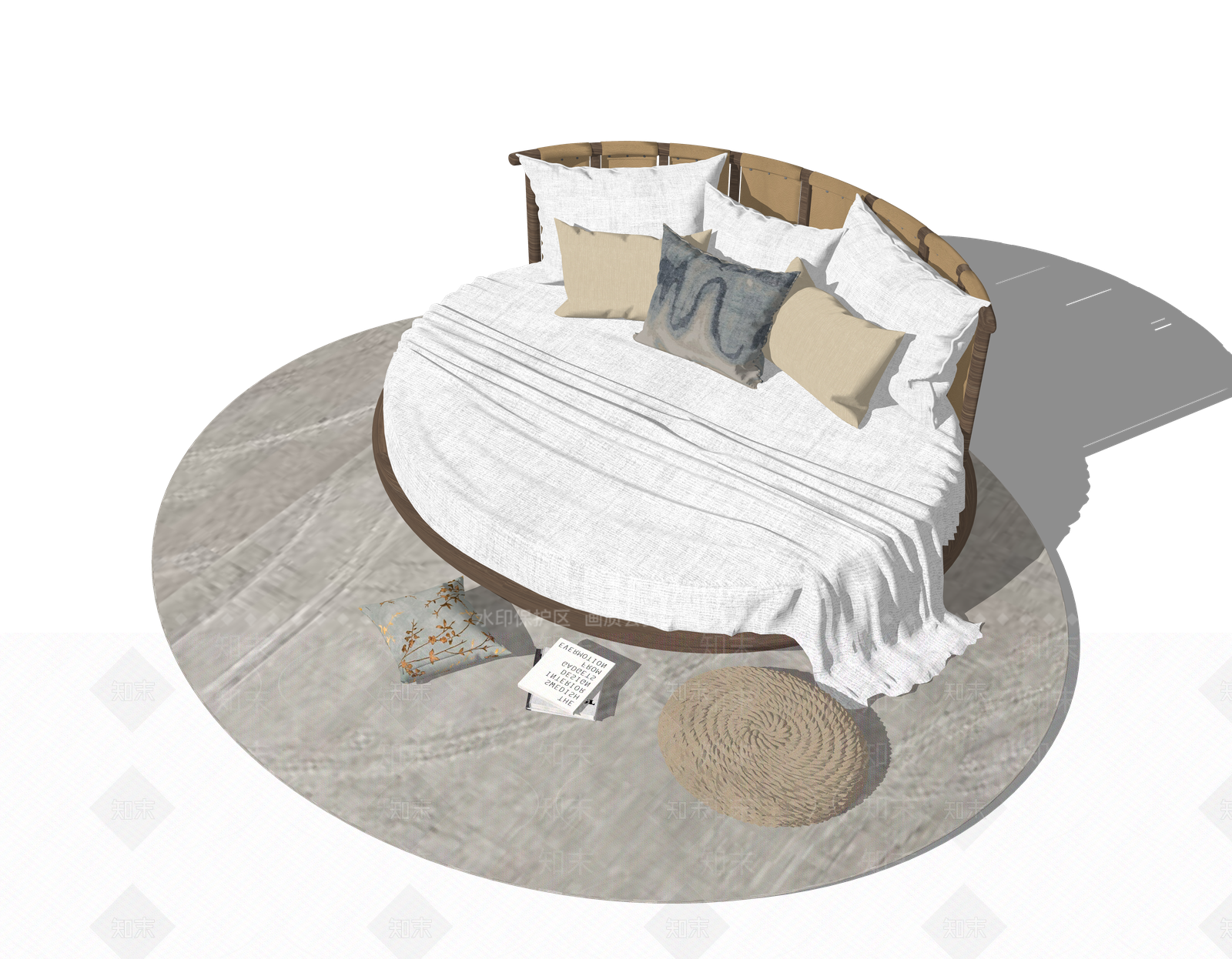 现代圆床SU模型下载【ID:1162769230】