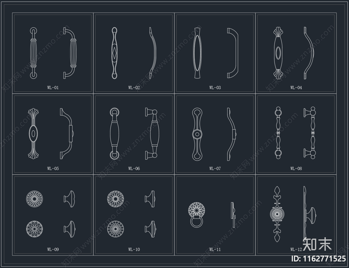 欧式五金管件把手图库施工图下载【ID:1162771525】