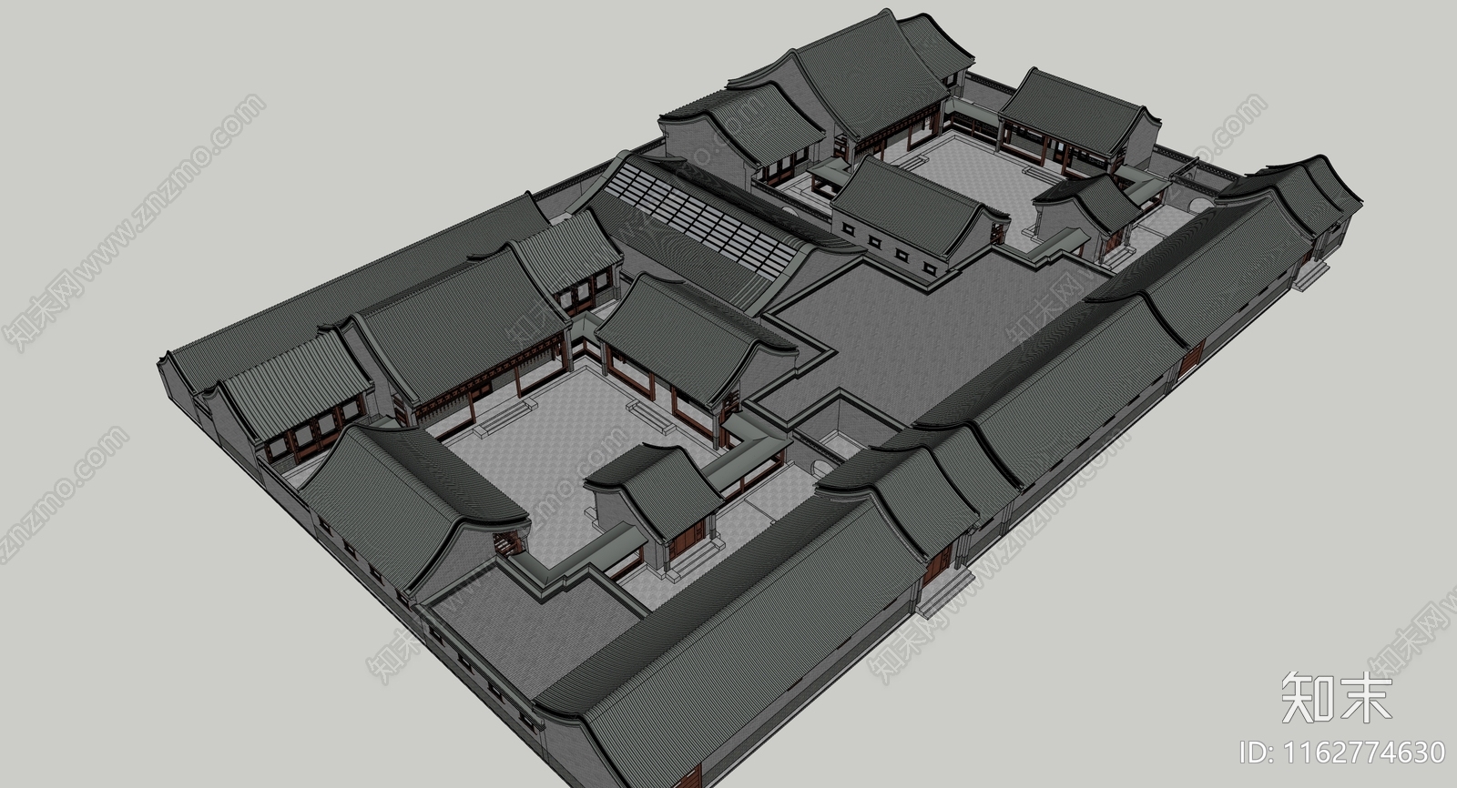 新中式四合院SU模型下载【ID:1162774630】