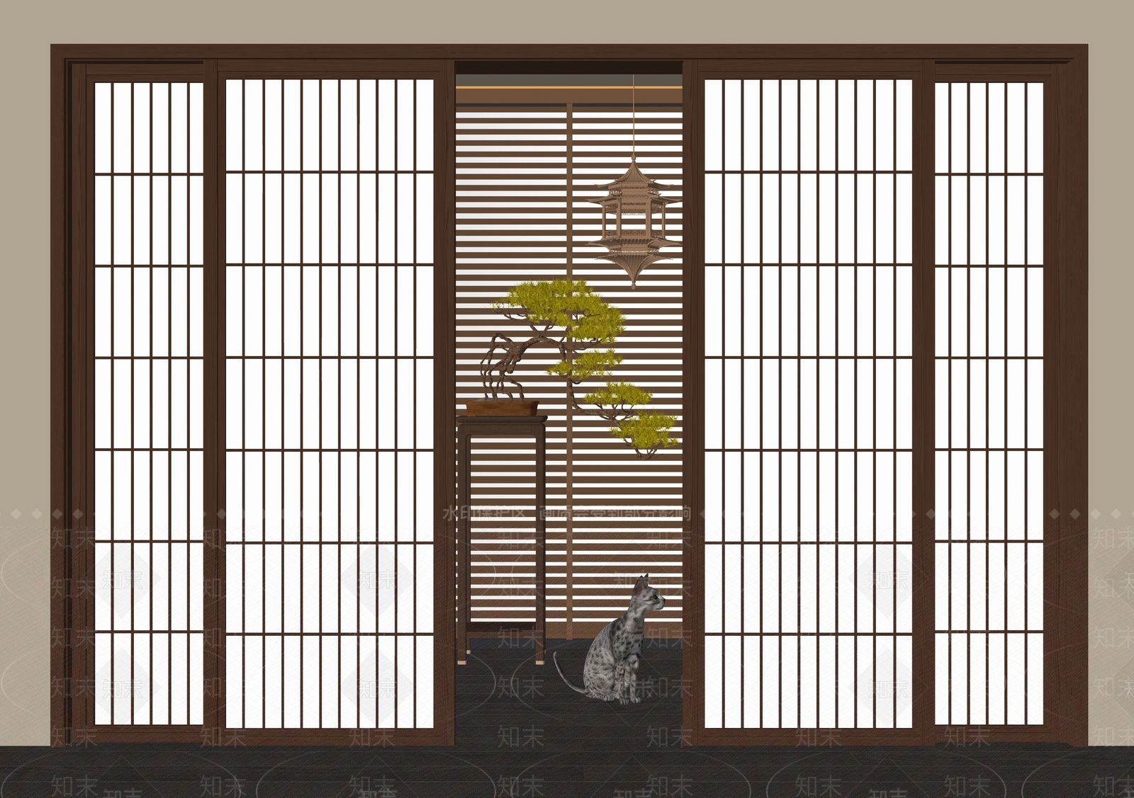新中式推拉门SU模型下载【ID:1162777282】