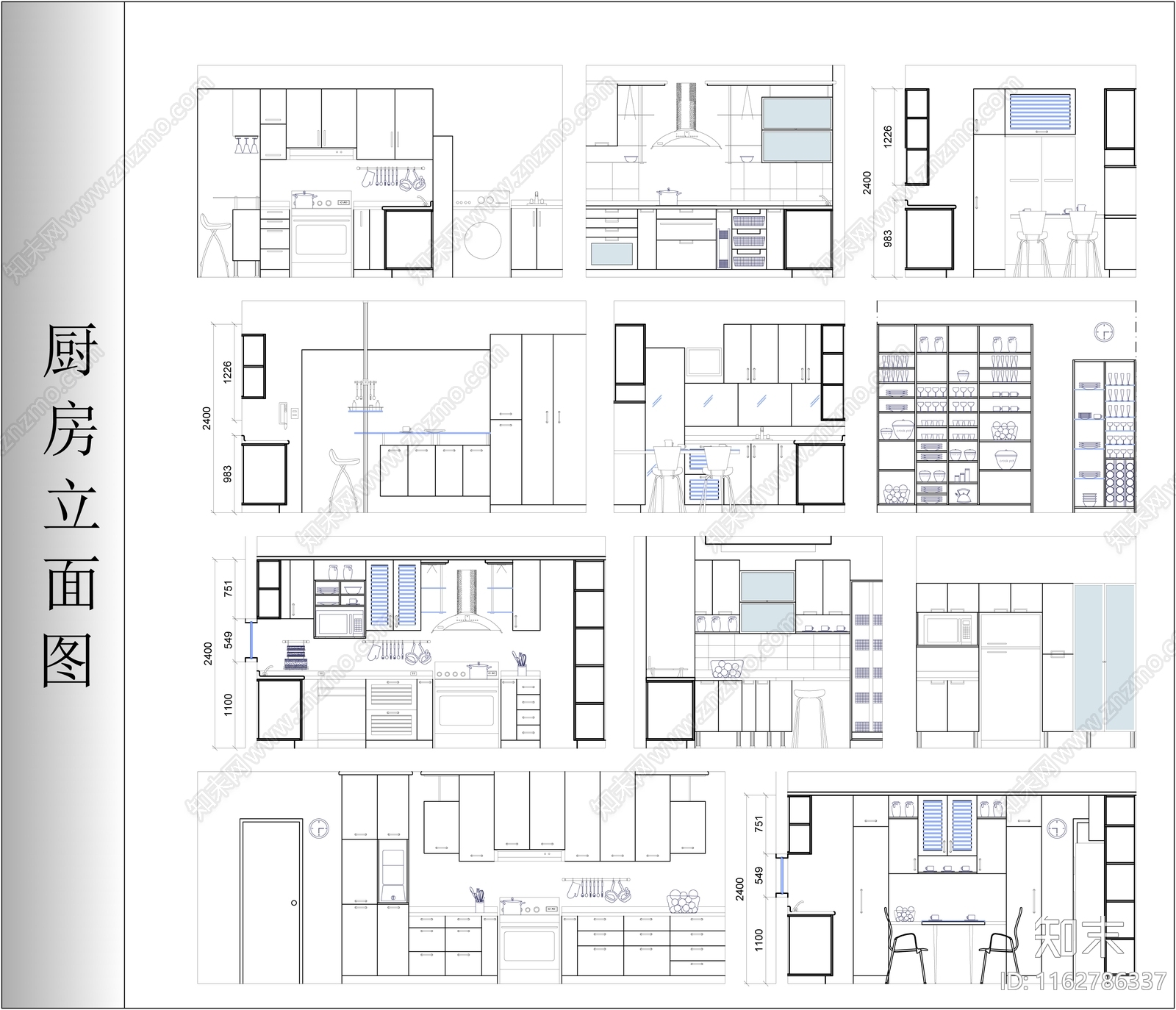 现代厨房施工图下载【ID:1162786337】