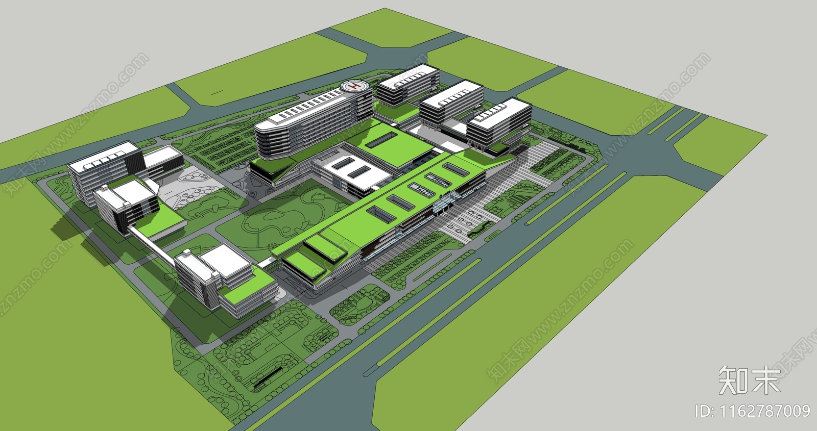 现代医院建筑SU模型下载【ID:1162787009】