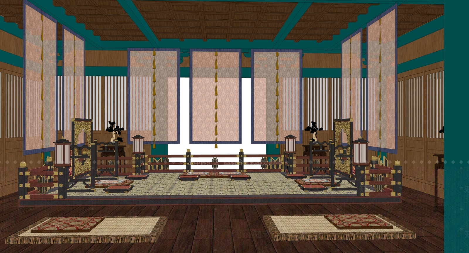 中式风格建筑SU模型下载【ID:1215987906】