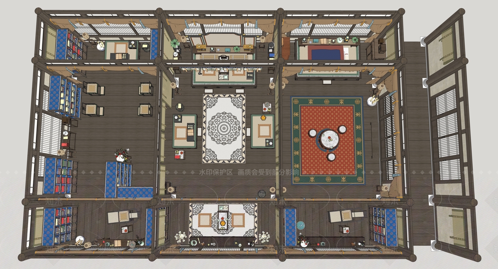 中式风格建筑SU模型下载【ID:1216076401】