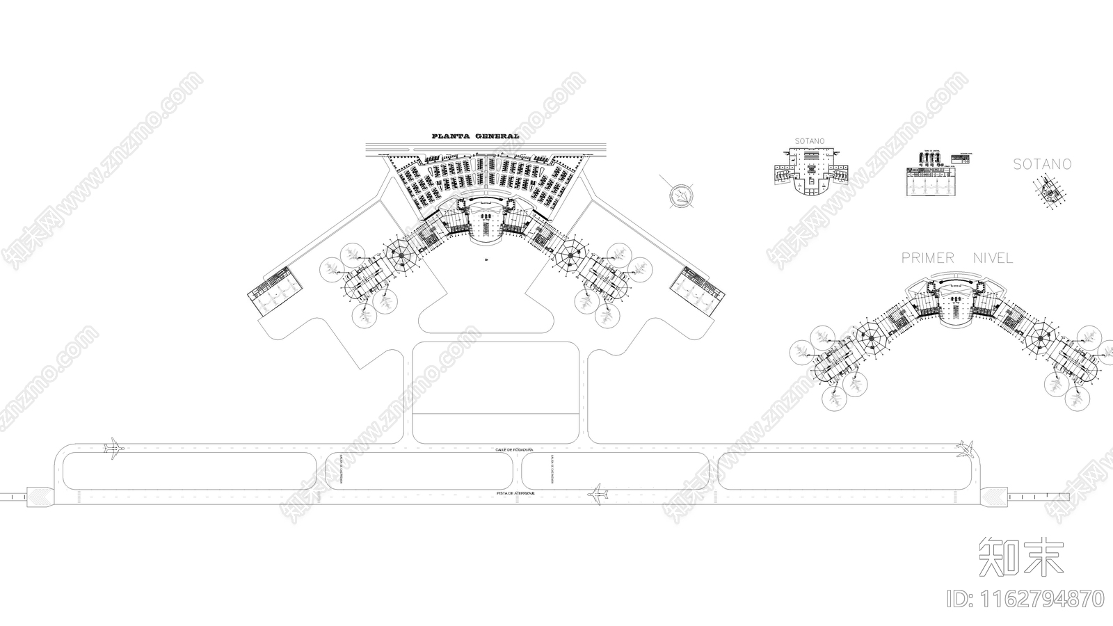 现代机场建筑cad施工图下载【ID:1162794870】