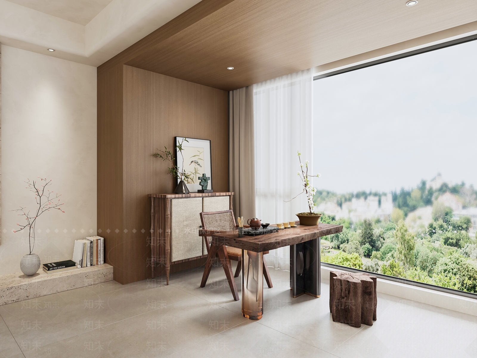 新中式侘寂阳台3D模型下载【ID:1162823737】