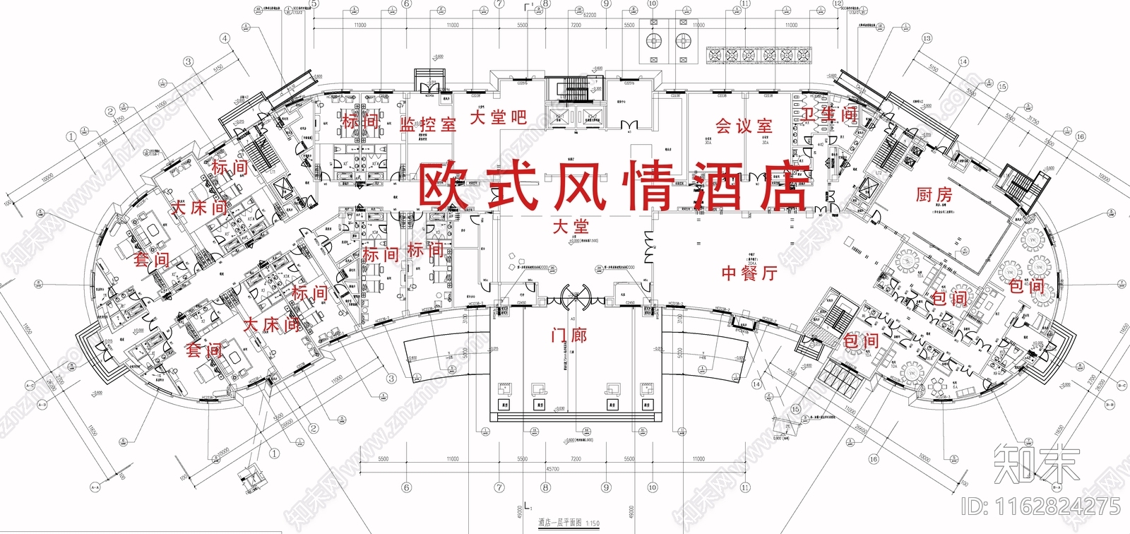 欧式酒店建筑施工图下载【ID:1162824275】