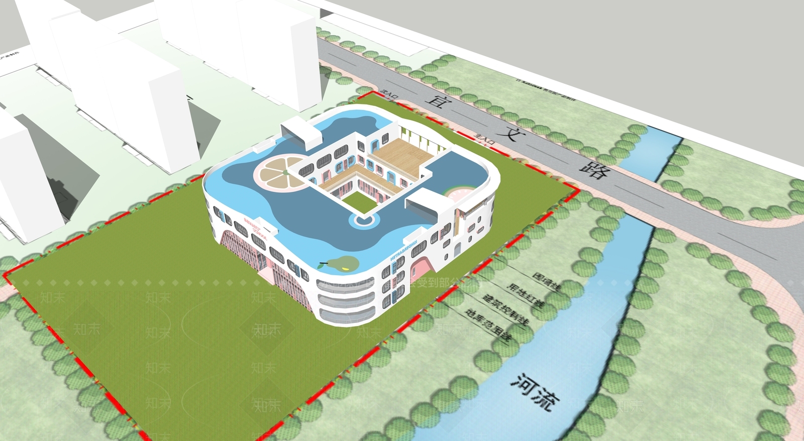 现代弧形幼儿园SU模型下载【ID:1162830407】