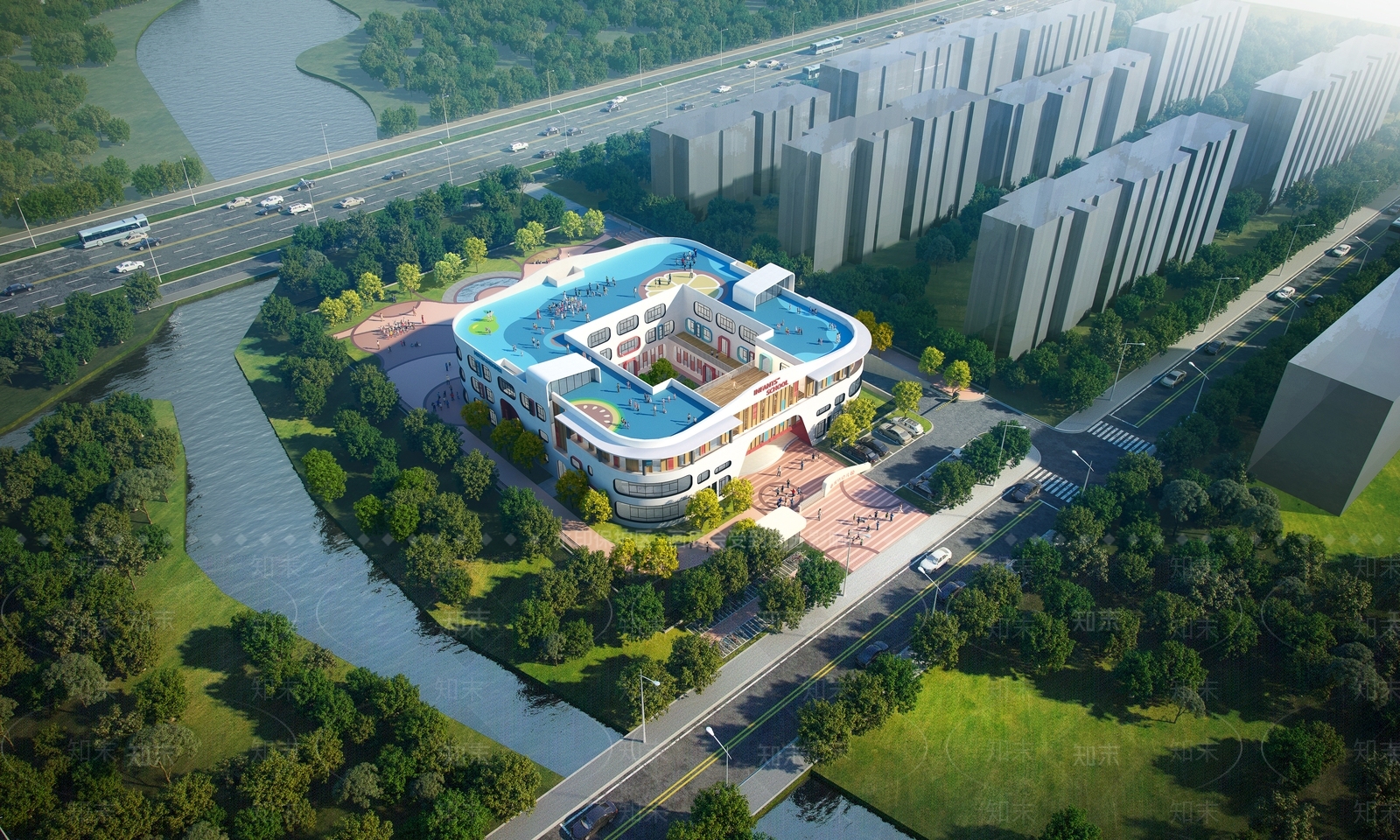现代弧形幼儿园SU模型下载【ID:1162830407】