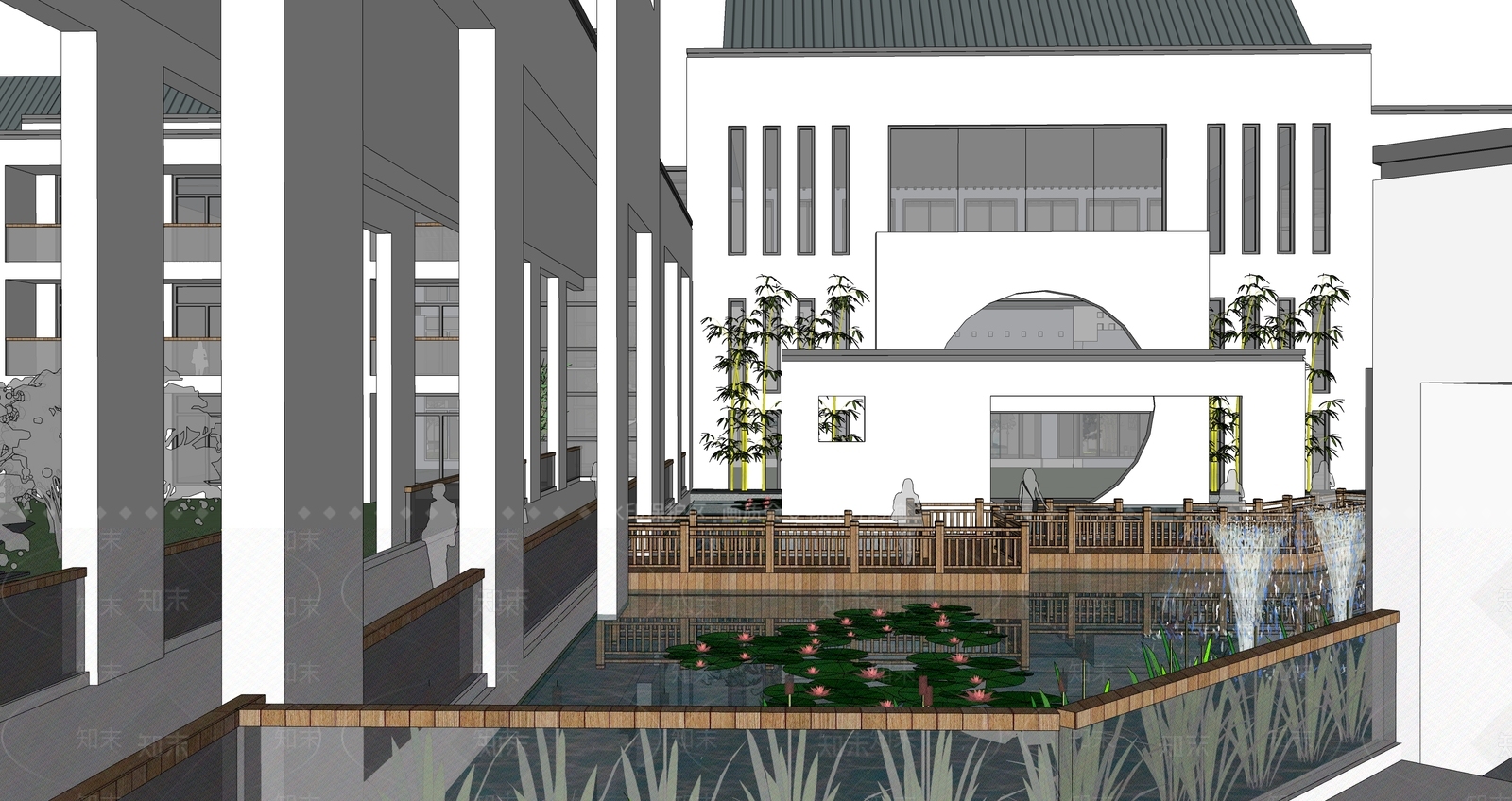 新中式餐饮建筑SU模型下载【ID:1162837769】